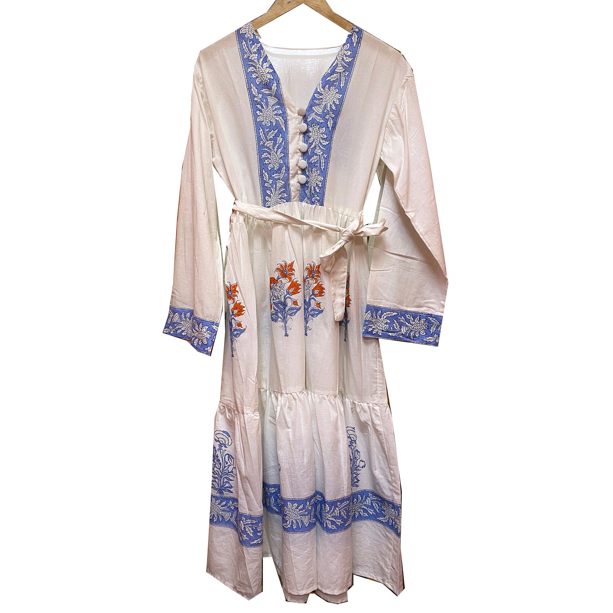 Blue & White Blockprint Dress - Vintage India NYC