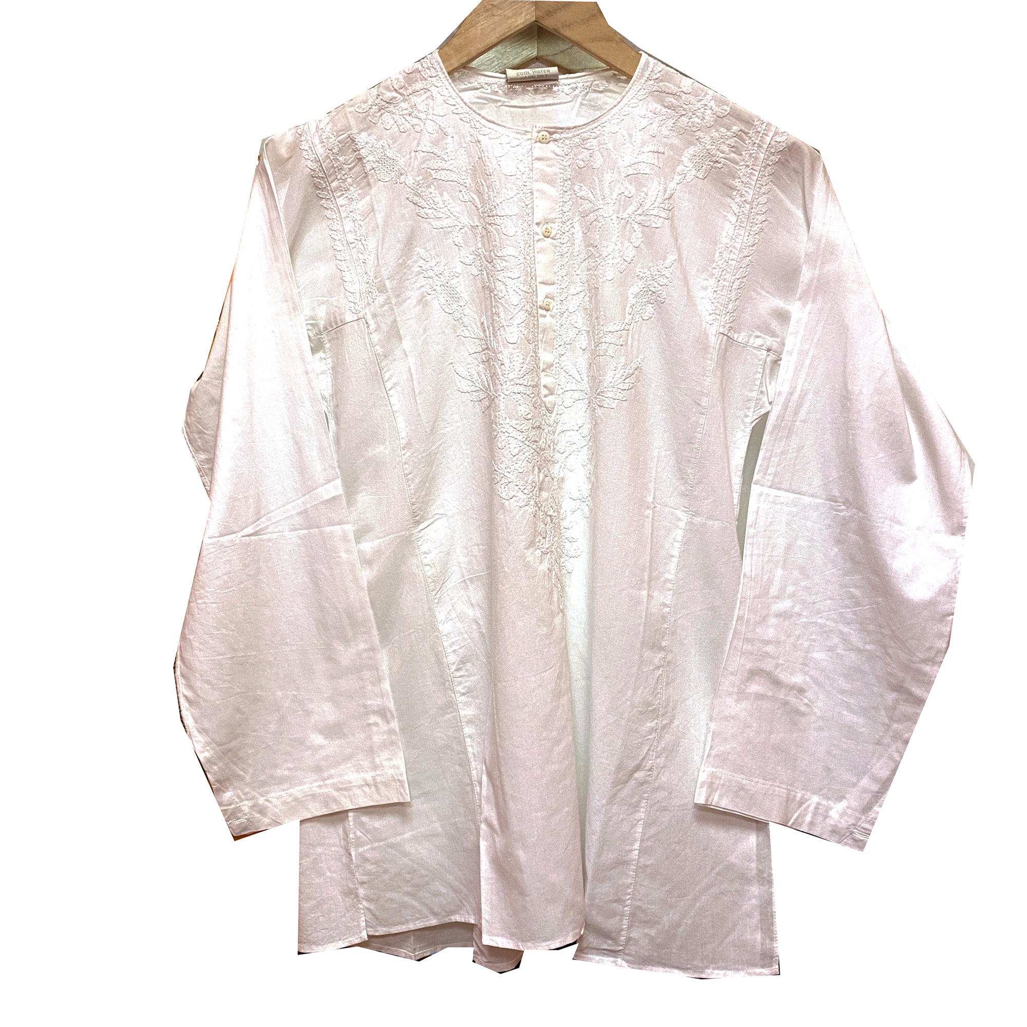 LH White Chikan Kurta Shirt - Vintage India NYC