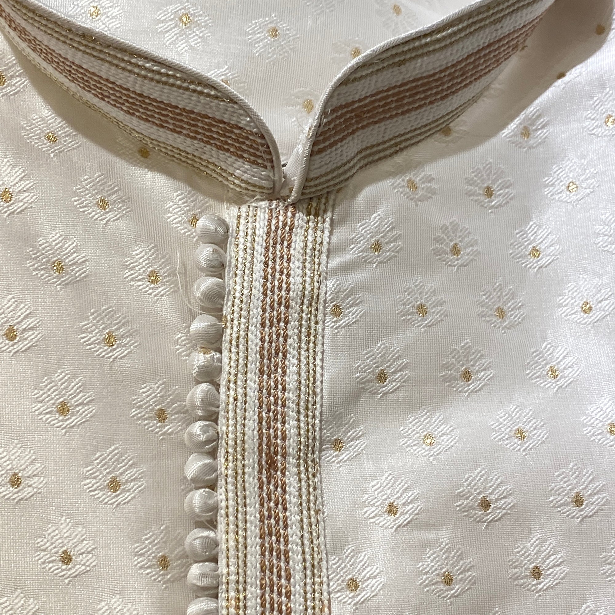 YD White Jacquard Kurta - Vintage India NYC