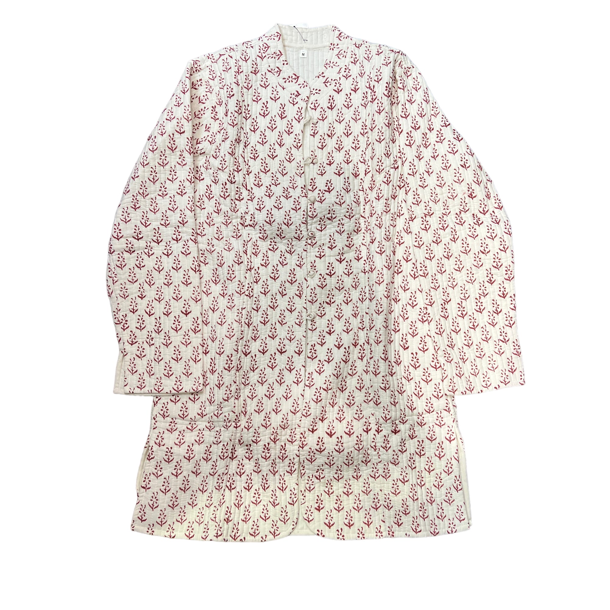 White with Maroon Reversible Long Quilted Jacket - Vintage India NYC