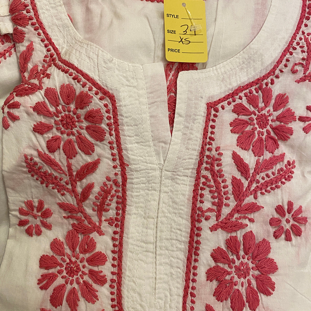 AR Short Embroidered Cotton Tunic Kurti-XS - Vintage India NYC