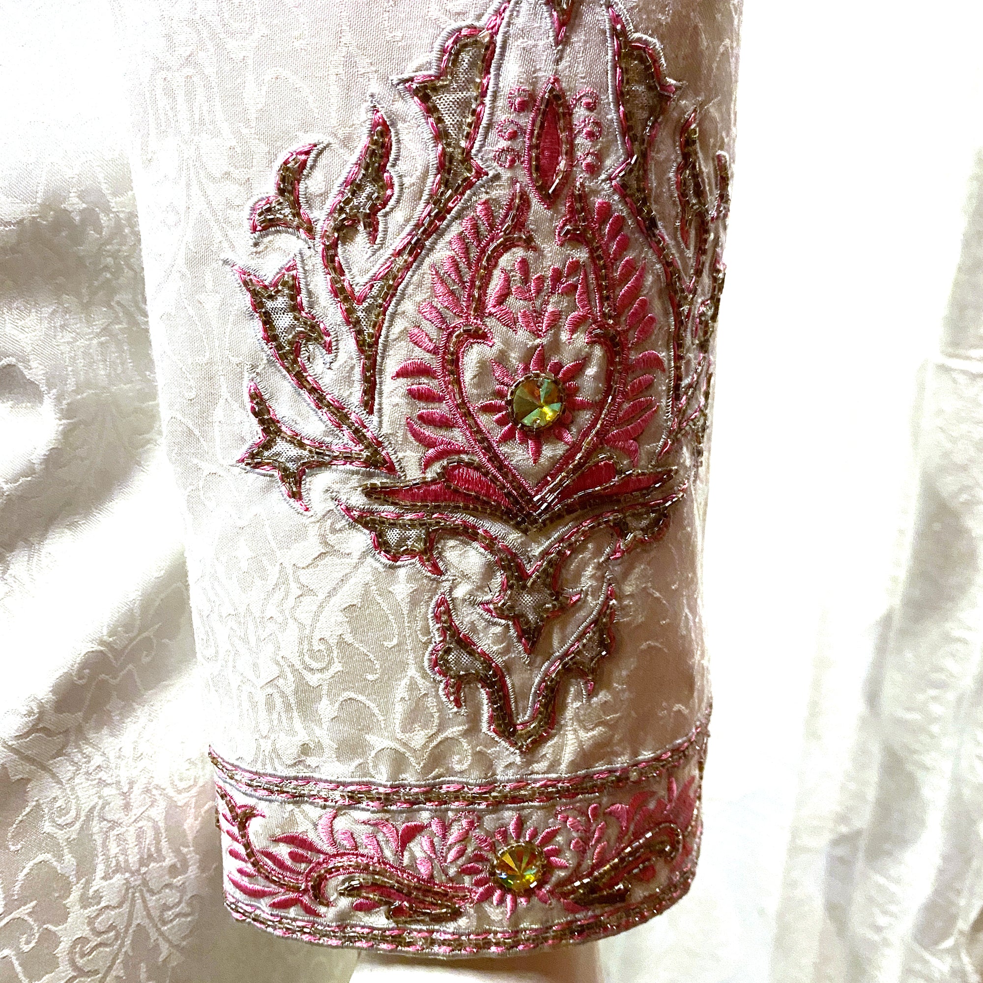 White Sherwani with Pink Embroidery - Vintage India NYC