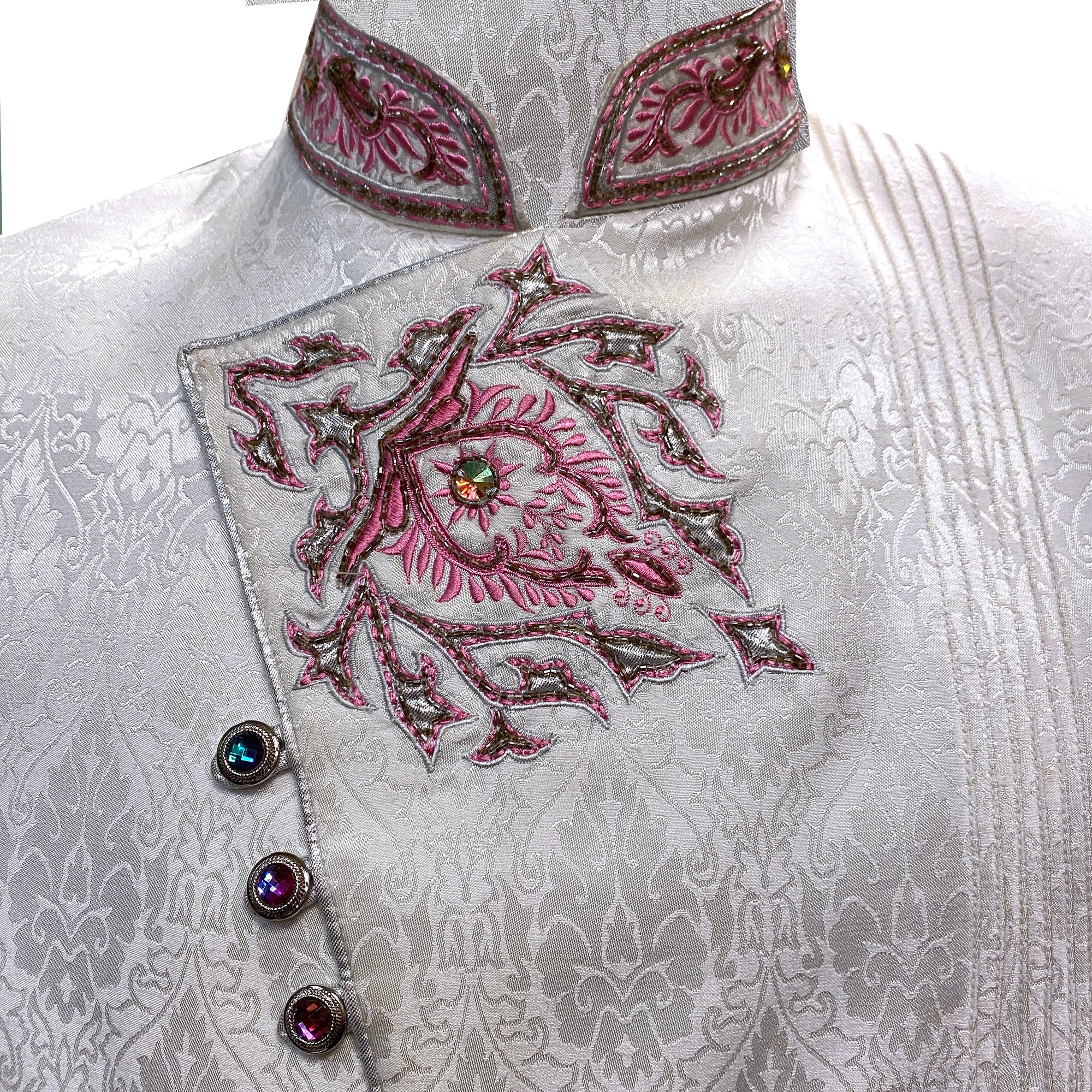 White Sherwani with Pink Embroidery - Vintage India NYC