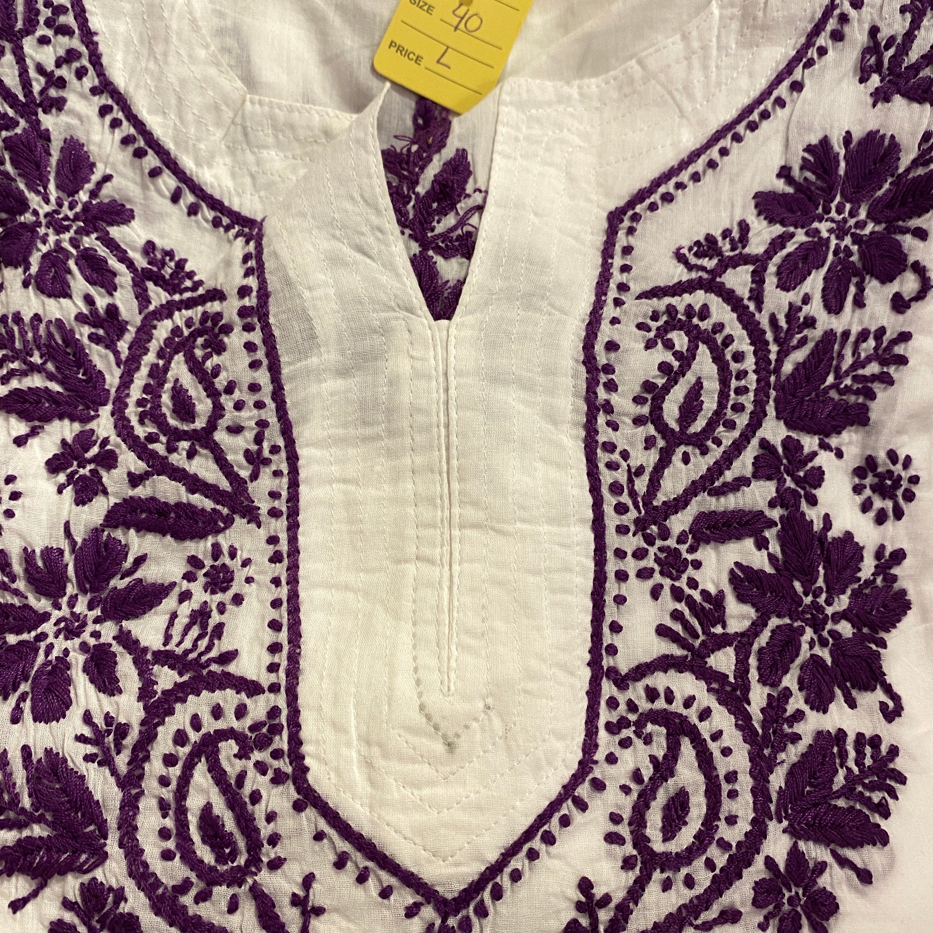 AR Short Embroidered Cotton Tunic Kurti-L - Vintage India NYC