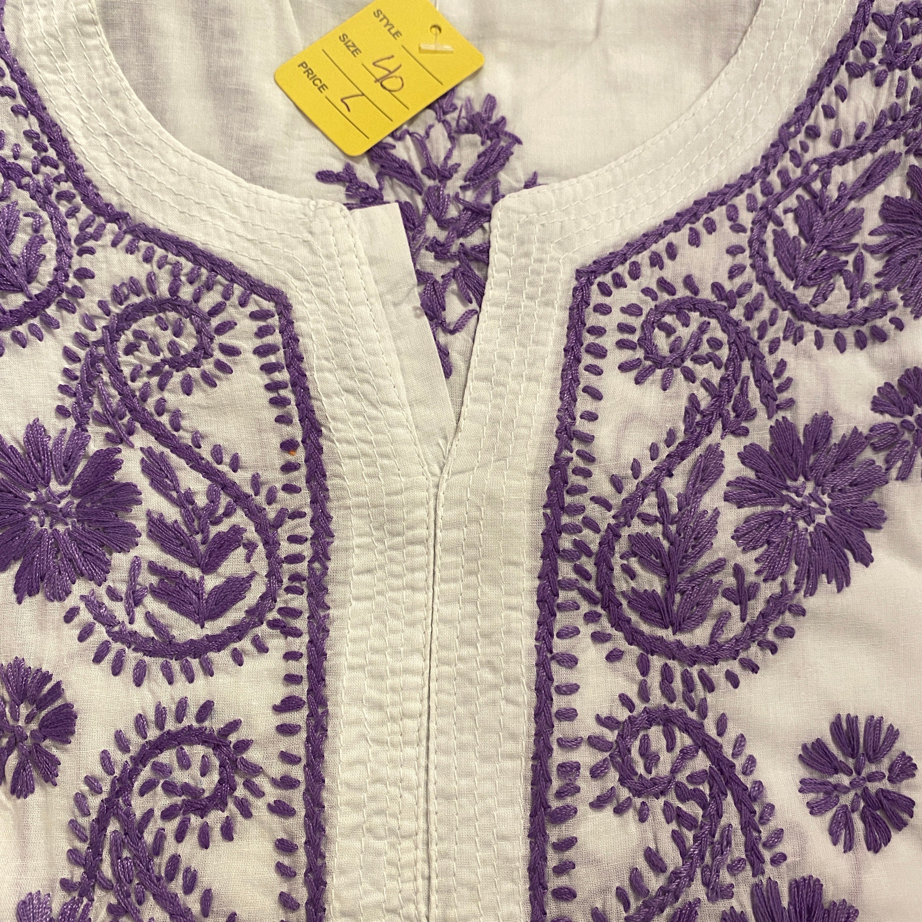 AR Short Embroidered Cotton Tunic Kurti-L - Vintage India NYC