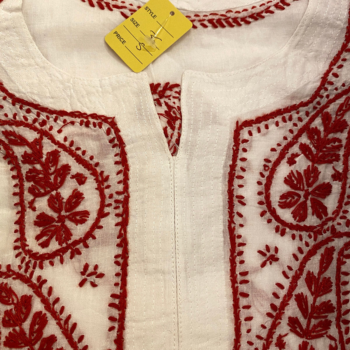 AR Long Embroidered Cotton Tunic kurtis- S - Vintage India NYC