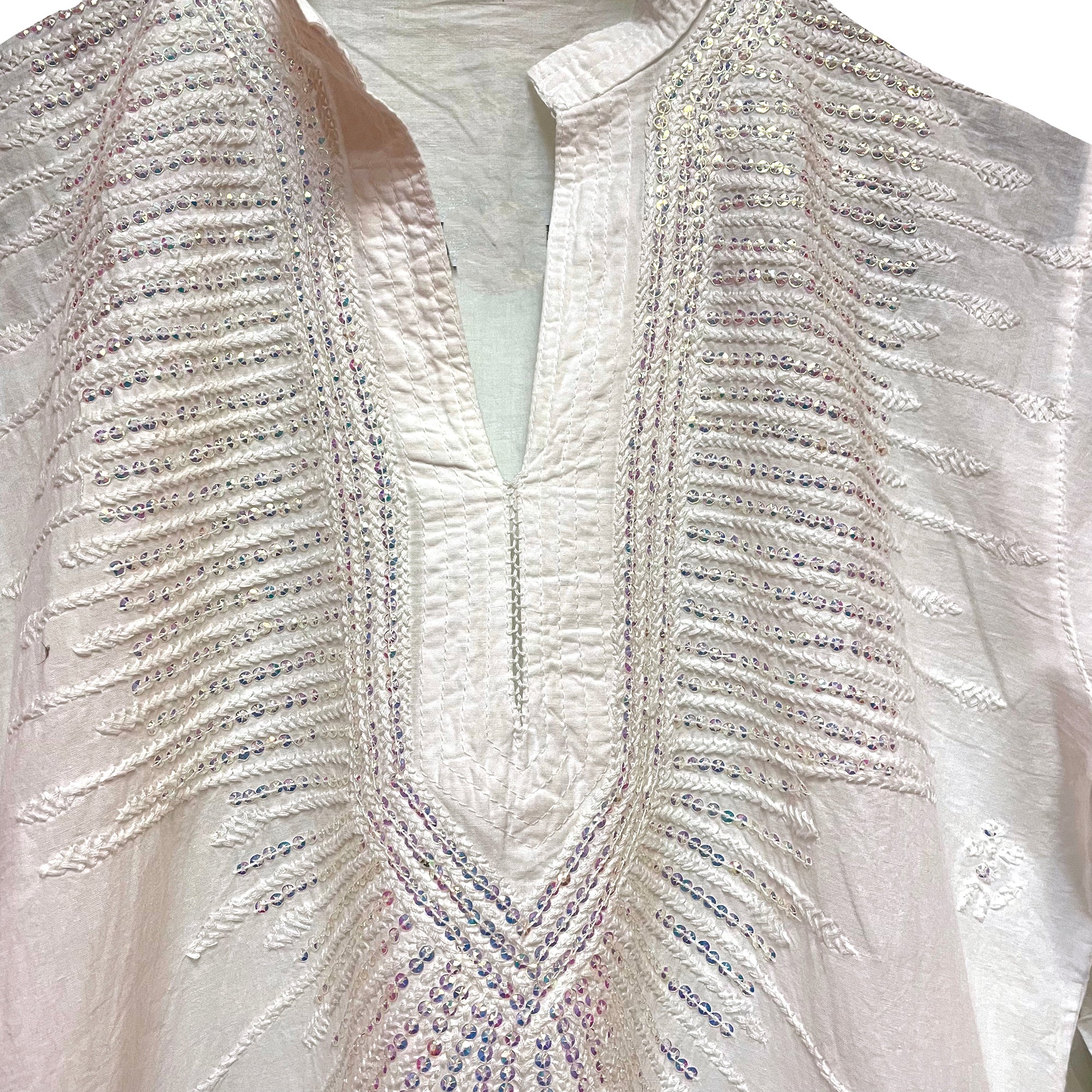 AR White Organic Sequin Cotton Kurta - Vintage India NYC