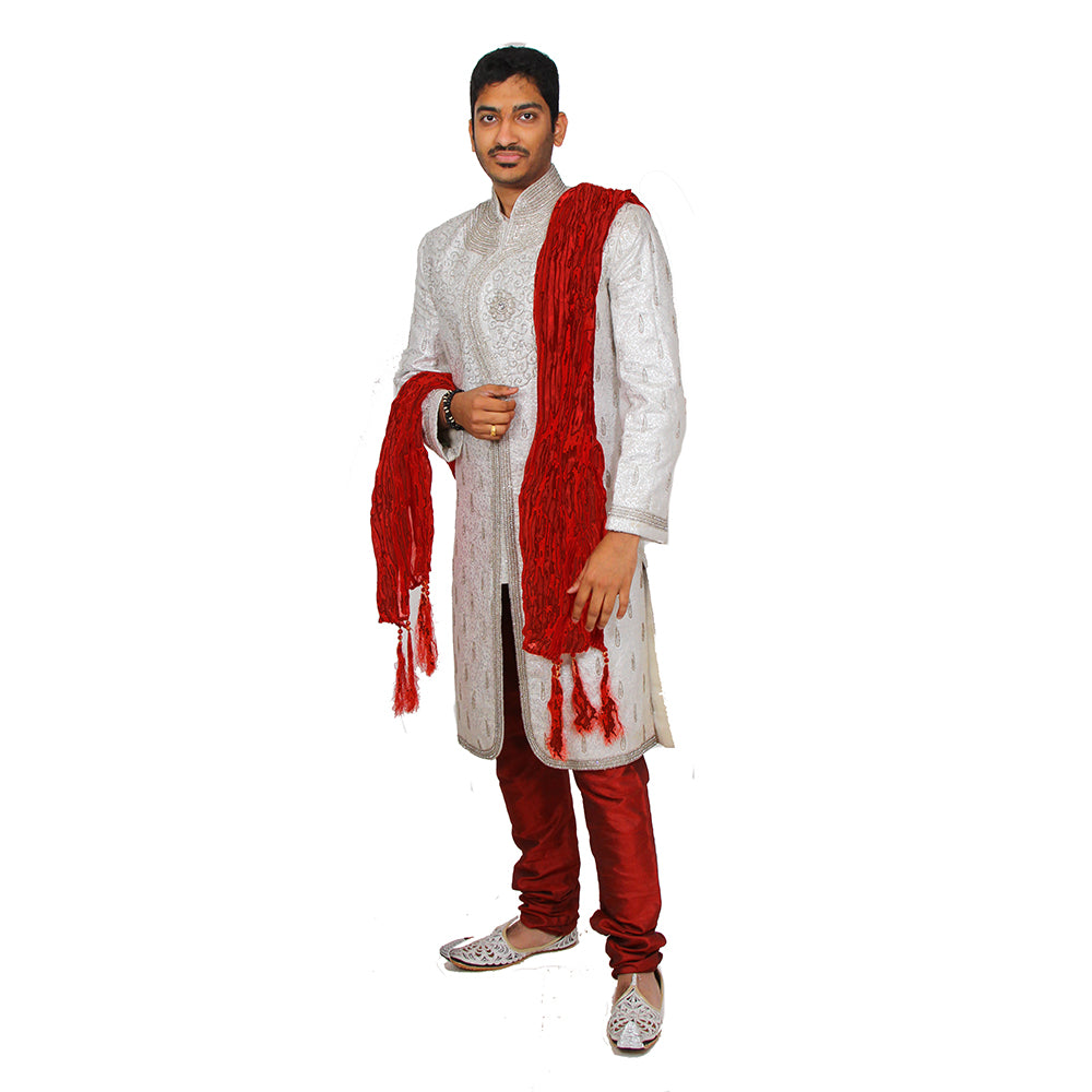 VM White Brocade Sherwani - Vintage India NYC