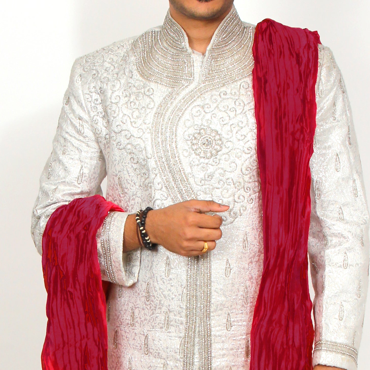 VM White Brocade Sherwani - Vintage India NYC