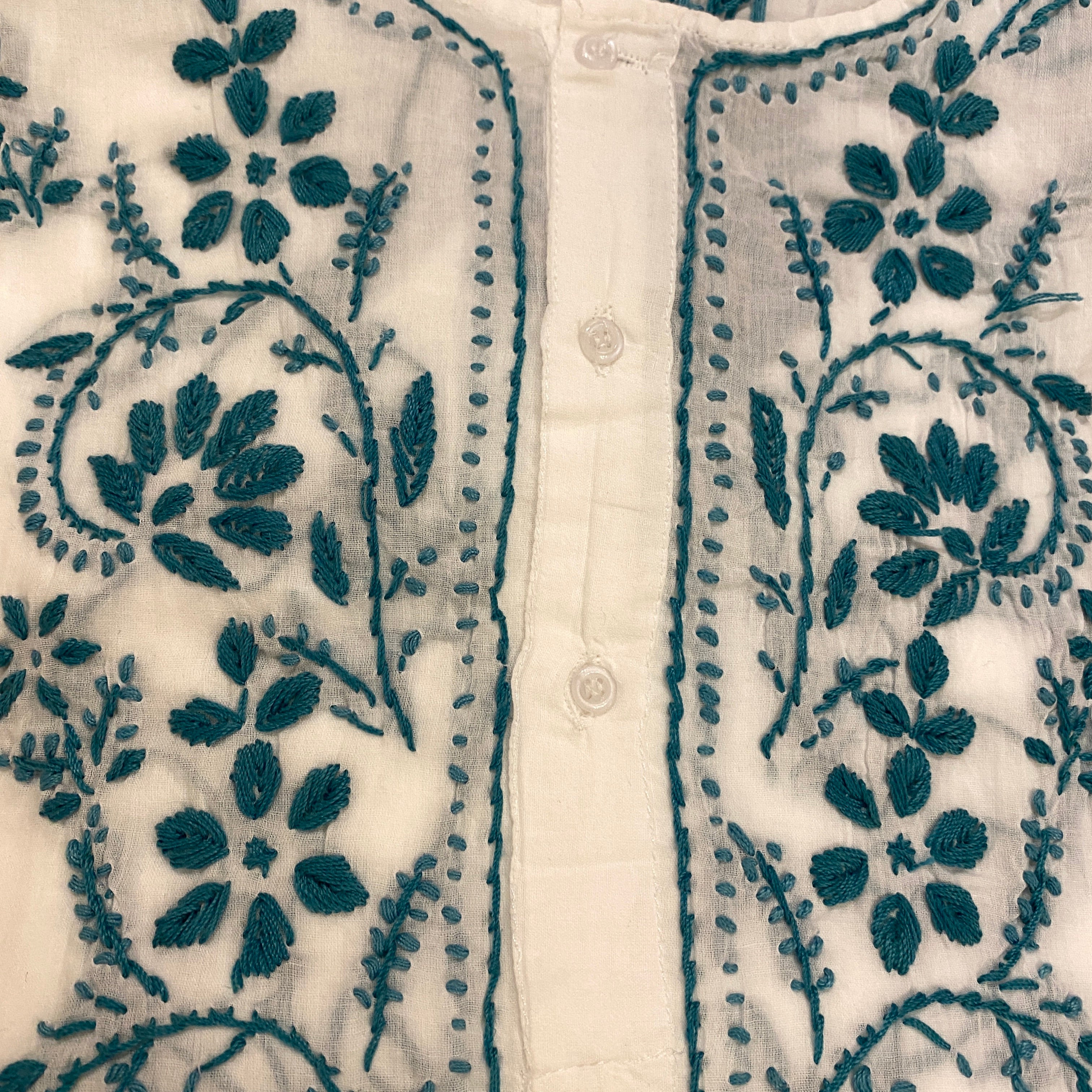 AR 3 Button Embroidered Cotton Tunic Kurti - Vintage India NYC