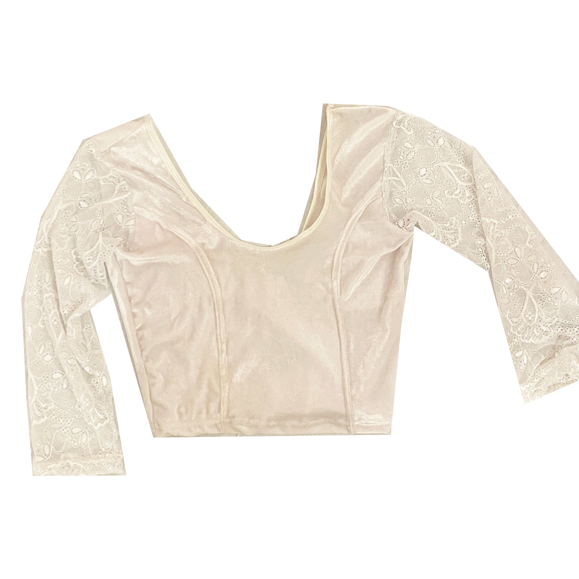 Velvet Stretch Top with Lace Sleeves - Vintage India NYC