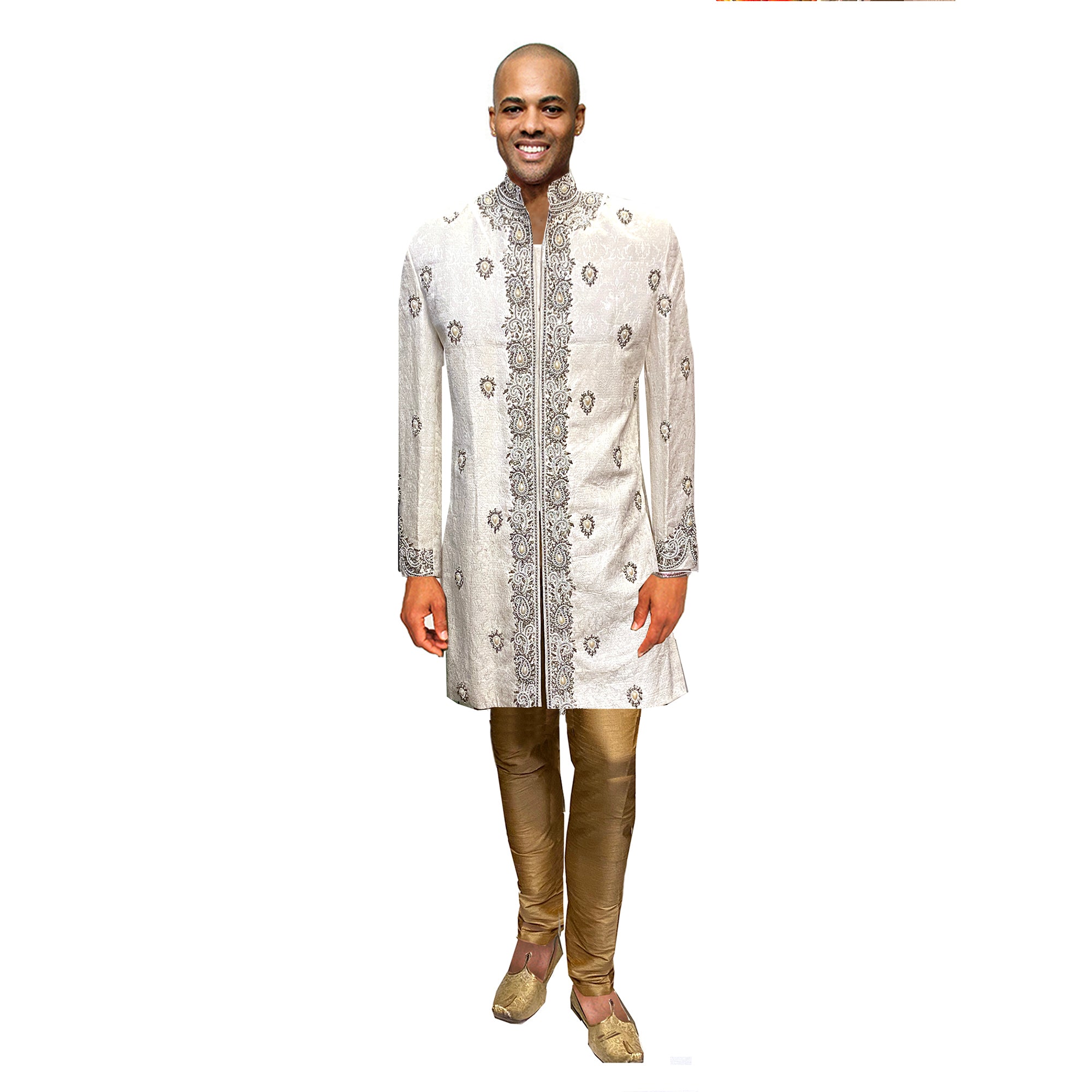 White and Silver Sherwani - Vintage India NYC