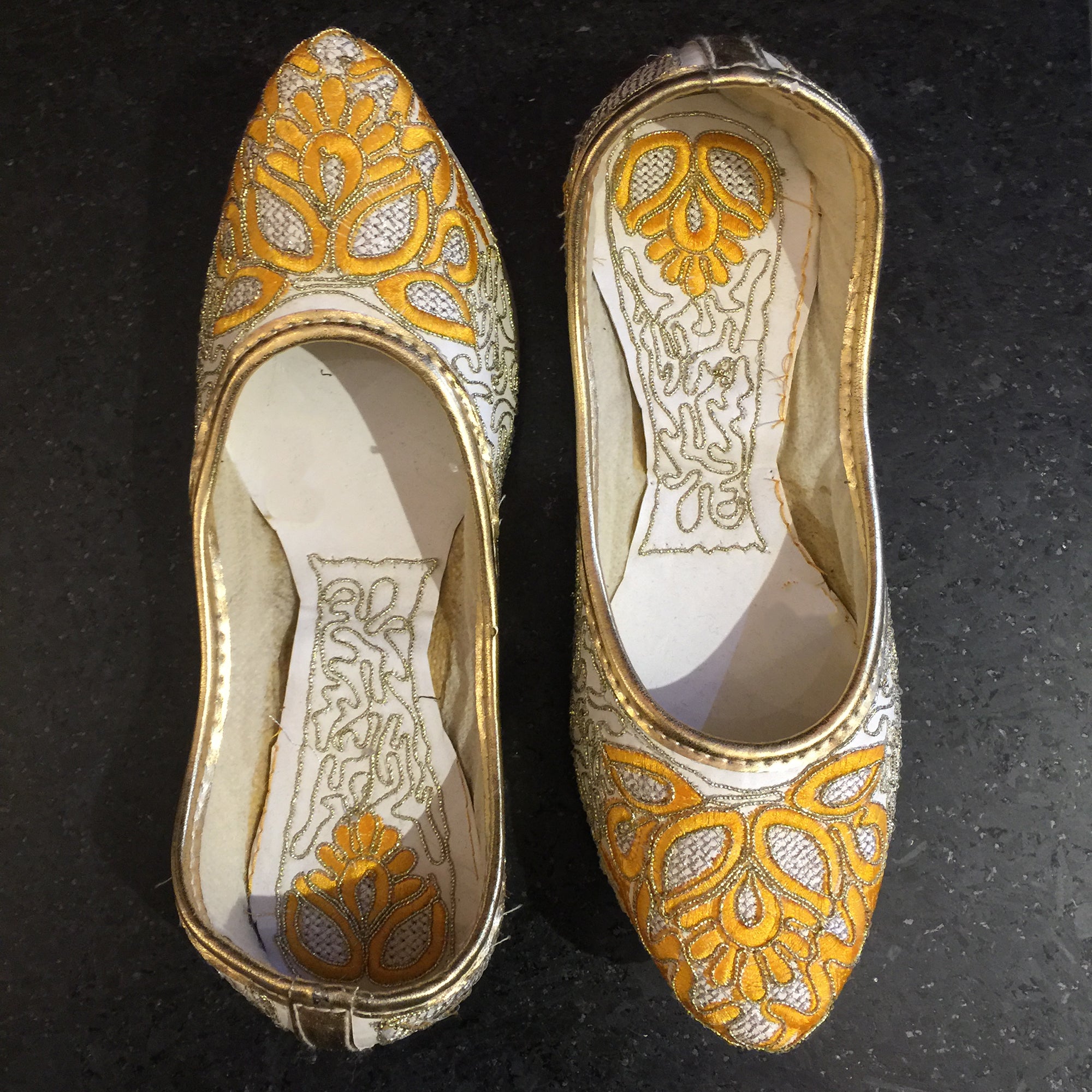 White & Yellow Jutti - Vintage India NYC