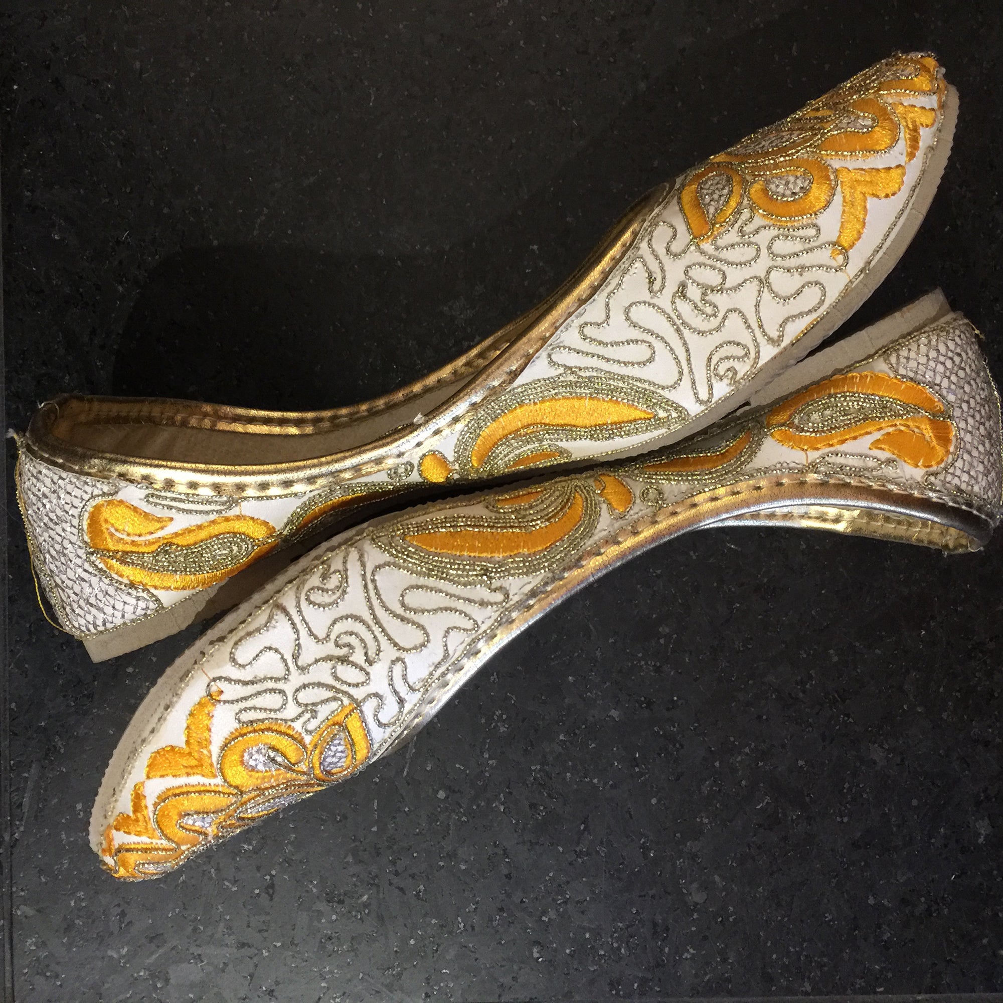 White & Yellow Jutti - Vintage India NYC