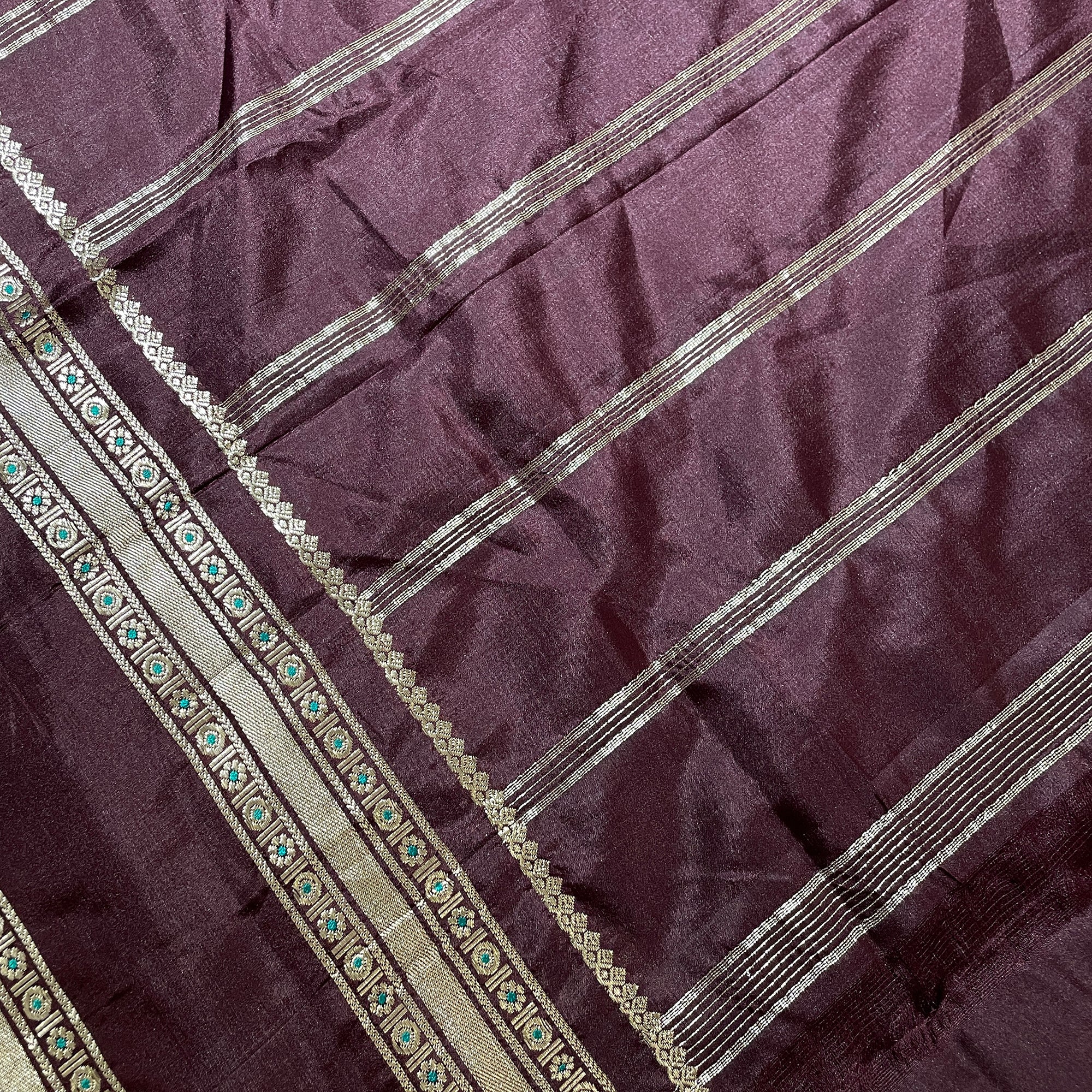 Wine & Gold Silk Saree - Vintage India NYC