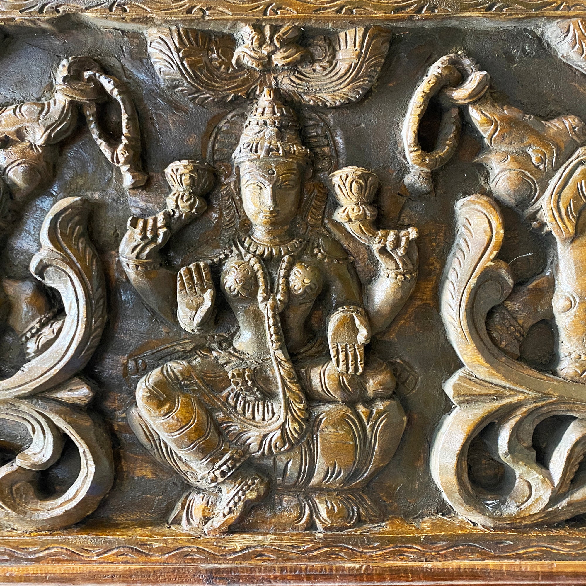 Wood Handcarved Tabletop - Vintage India NYC