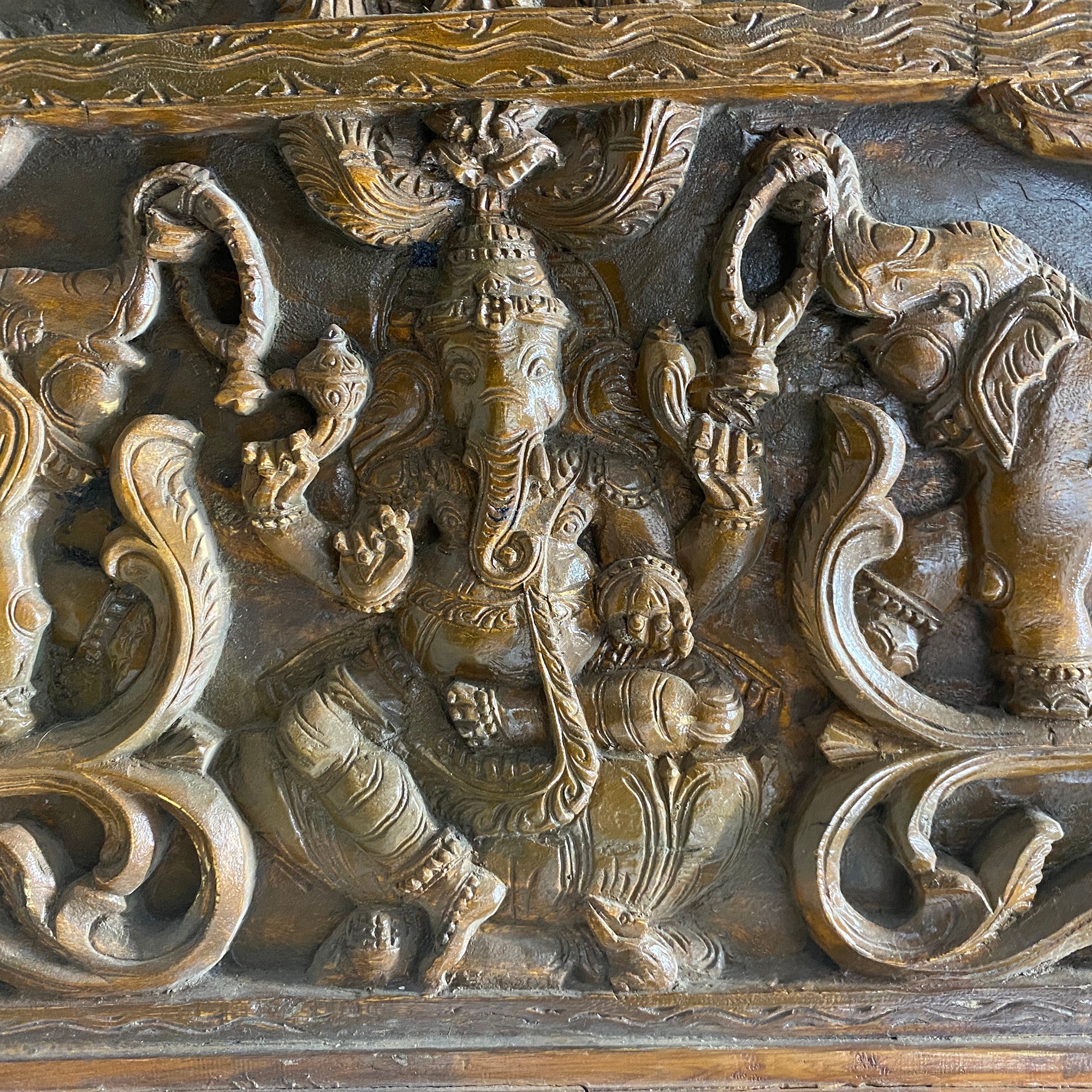 Wood Handcarved Tabletop - Vintage India NYC