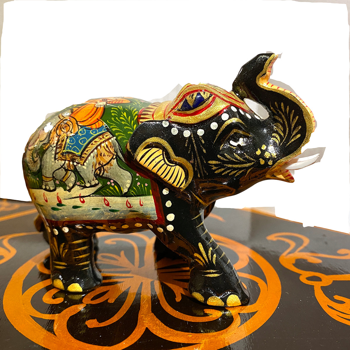 Painted Wooden Elephant - Vintage India NYC