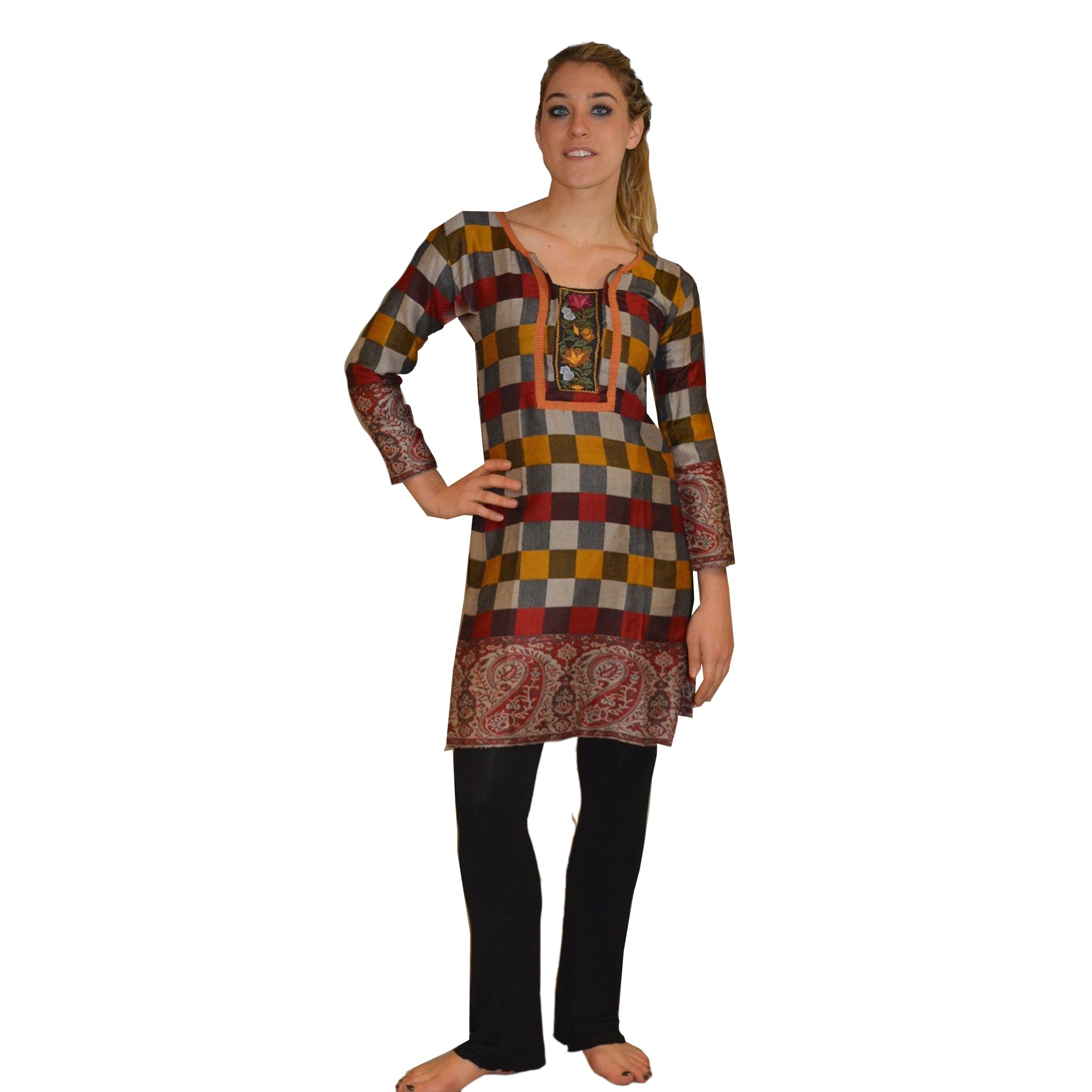 Hand made Woolen Checkered Dress- Size 38 - Vintage India NYC