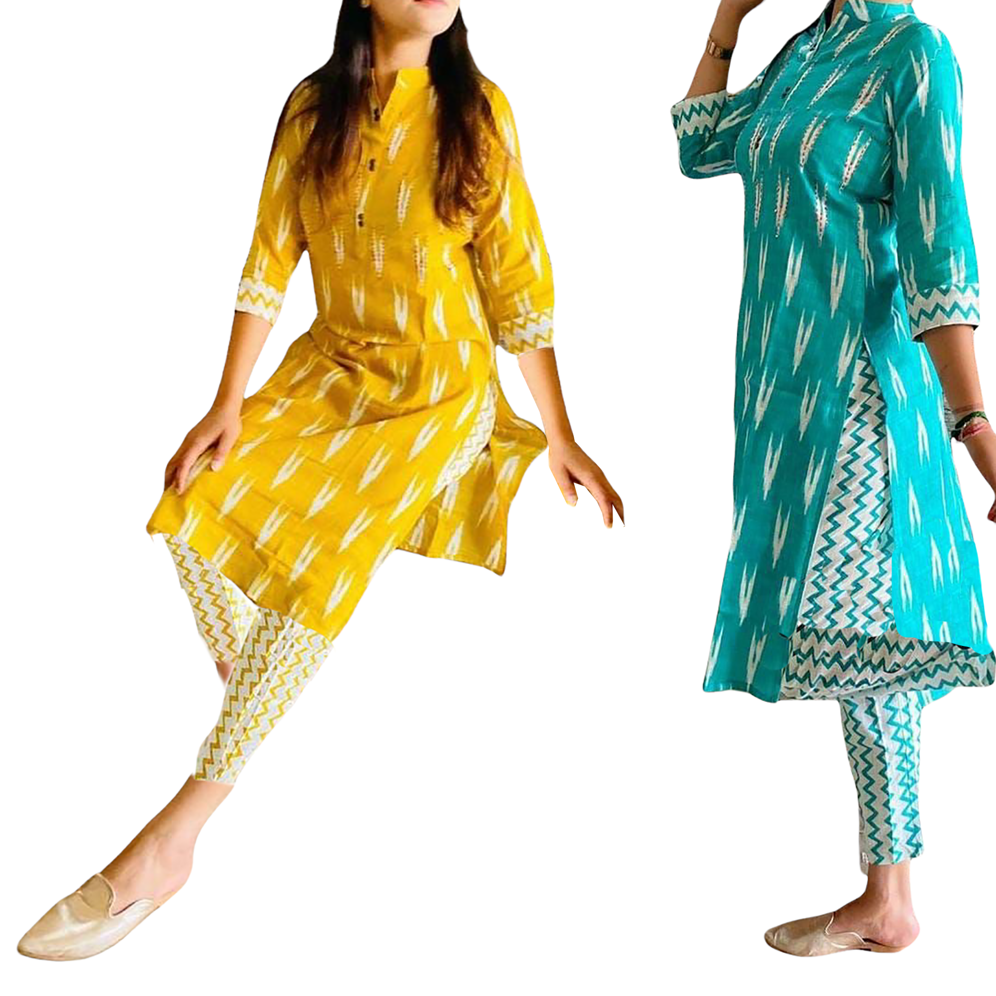 Ikat Print Kurta Set-2 Colors - Vintage India NYC