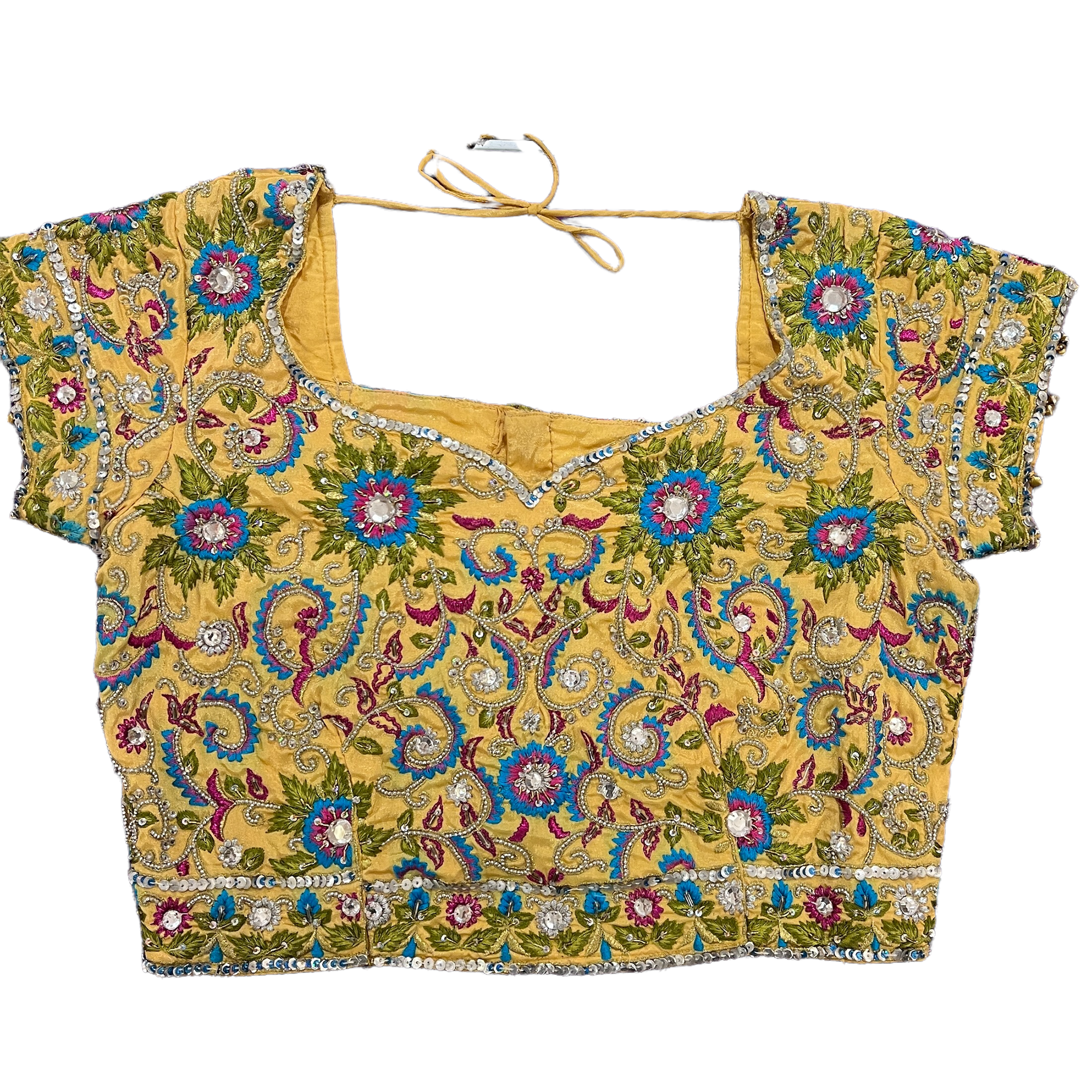 Yellow Floral Hand Embroidered Blouse - Vintage India NYC