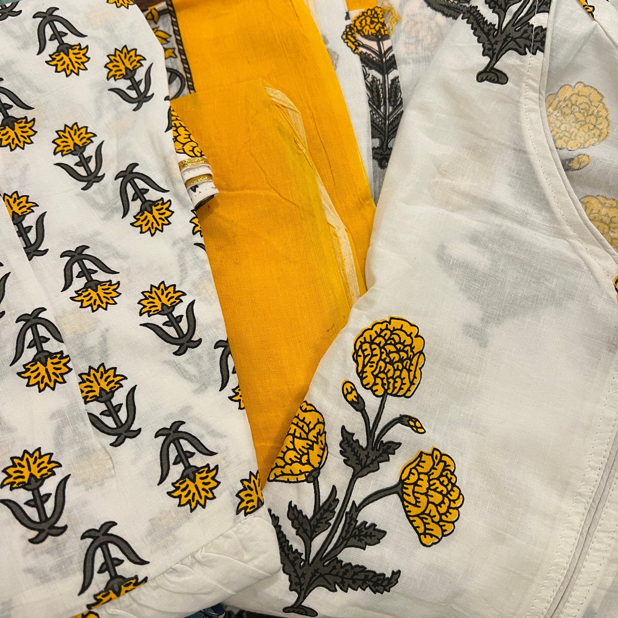 Yellow Floral Sharara Kurti Set-Size 42 - Vintage India NYC