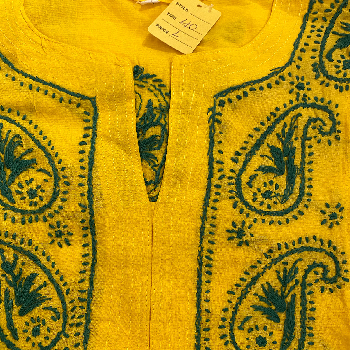 AR Long Embroidered Cotton Tunic Kurtis- L - Vintage India NYC