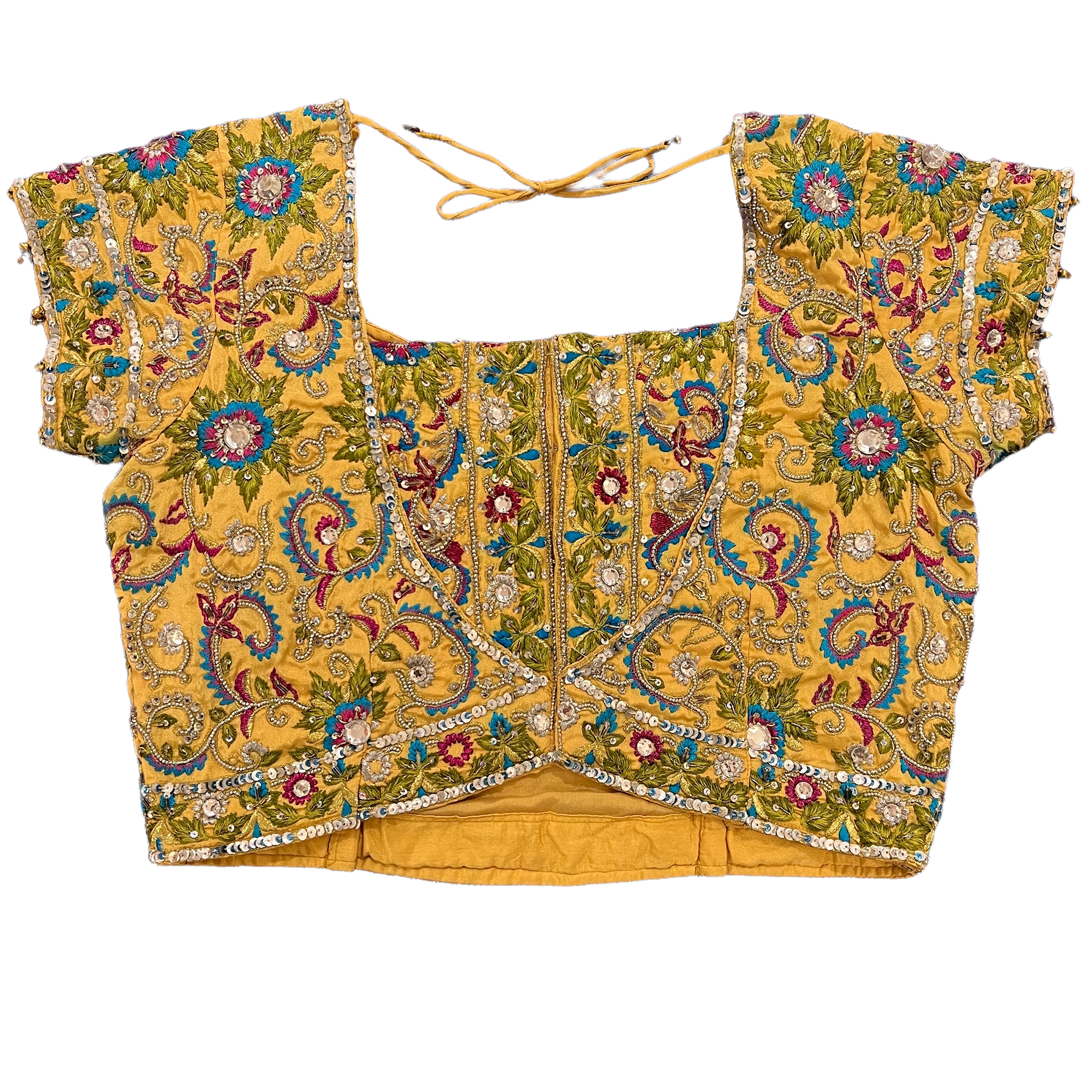 Yellow Floral Hand Embroidered Blouse - Vintage India NYC