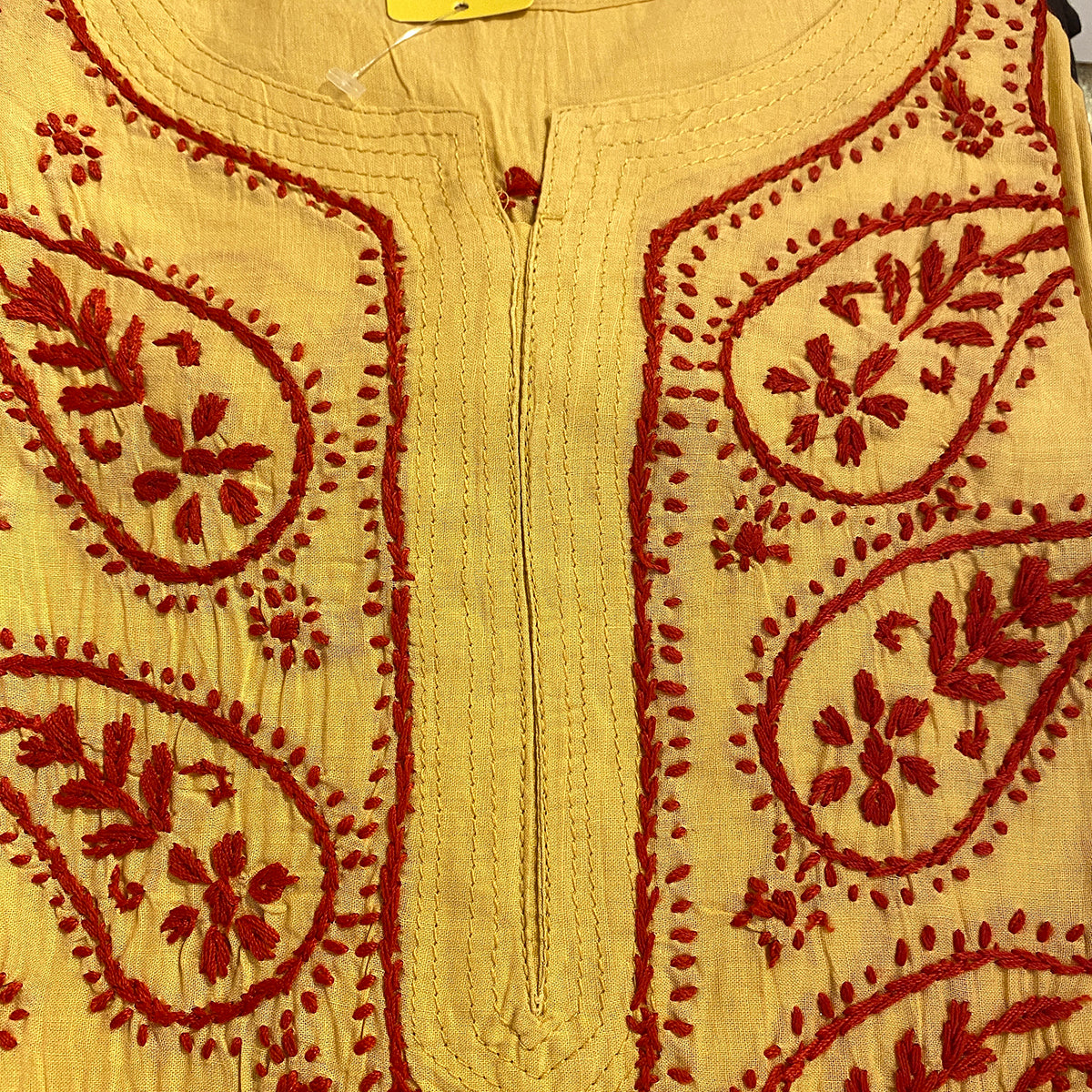 AR Long Embroidered Cotton Tunic Kurtis- L - Vintage India NYC