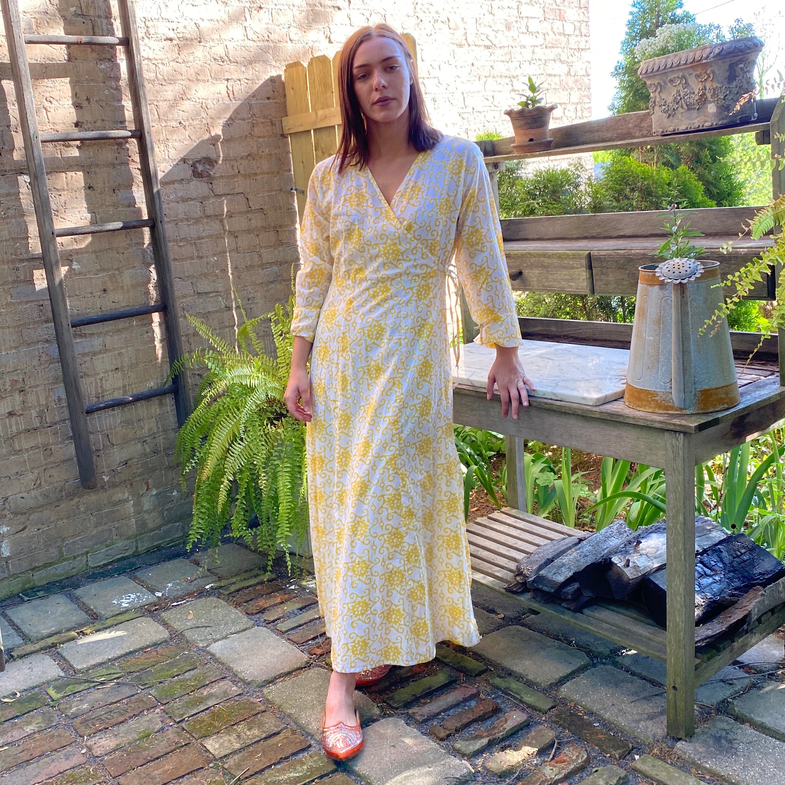 Cotton Blockprint Wrap Dress - Vintage India NYC