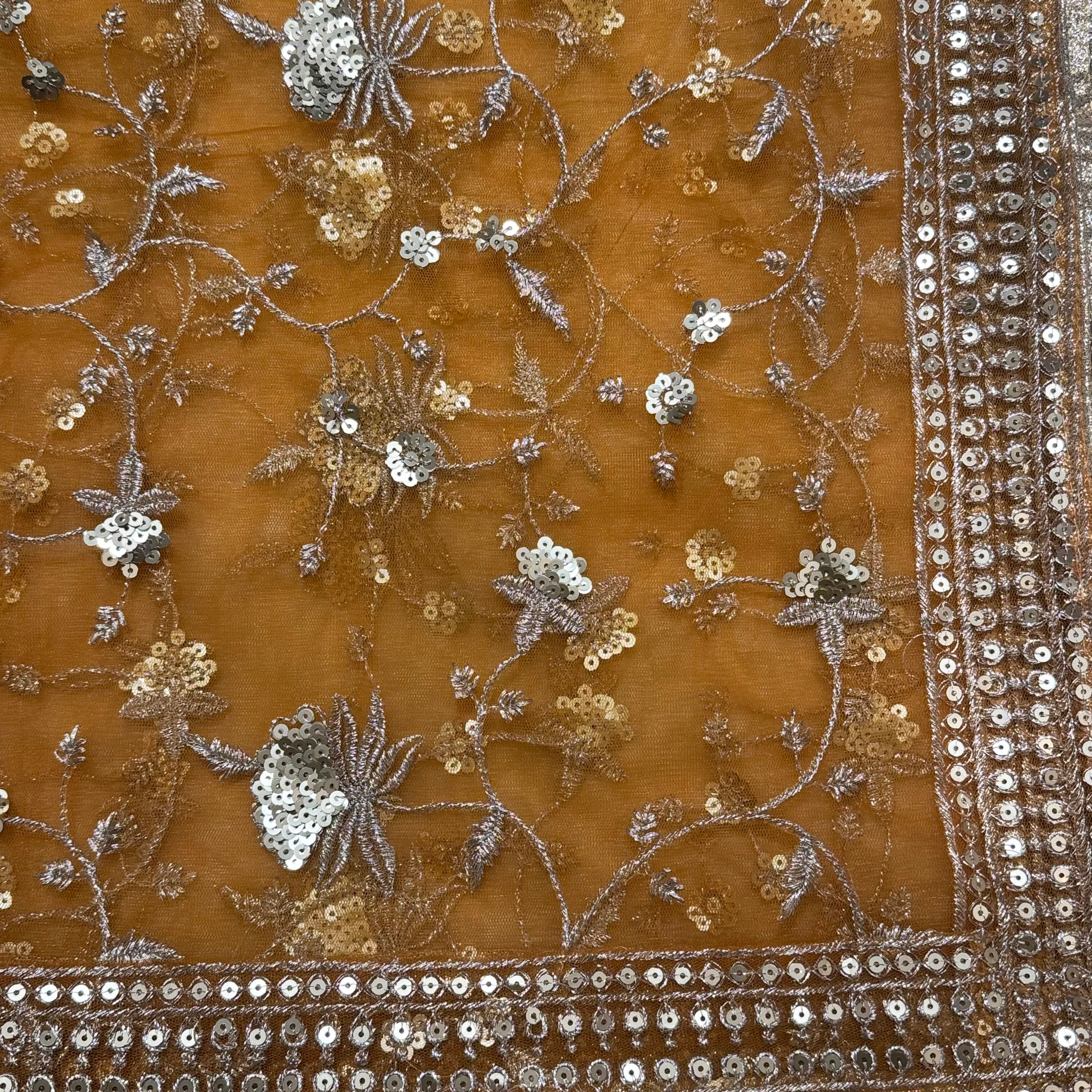 Organza Dupatta with Floral Embroidery-Many Colors - Vintage India NYC