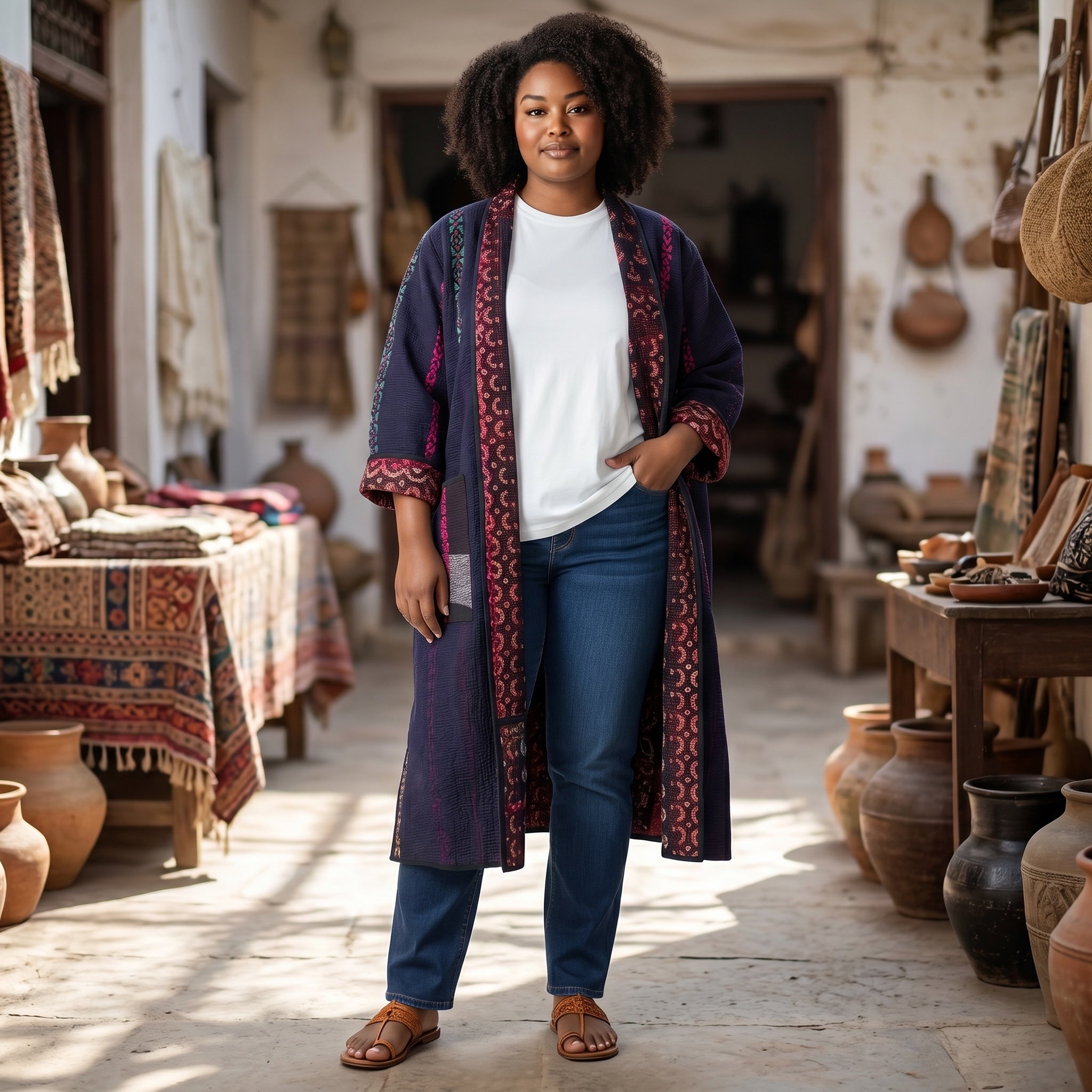 Cotton Kantha Quilted Long Coat