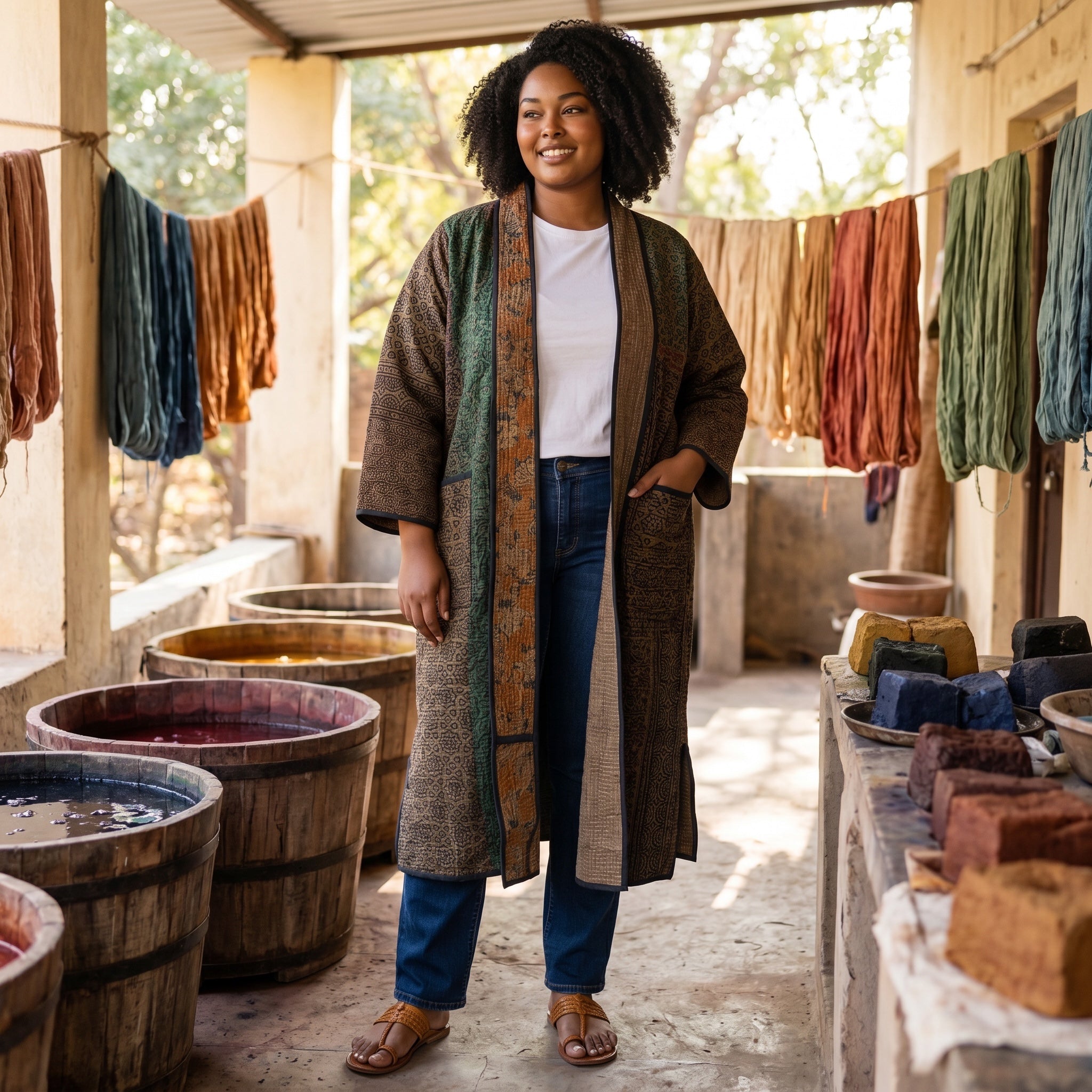 Cotton Kantha Quilted Long Coat