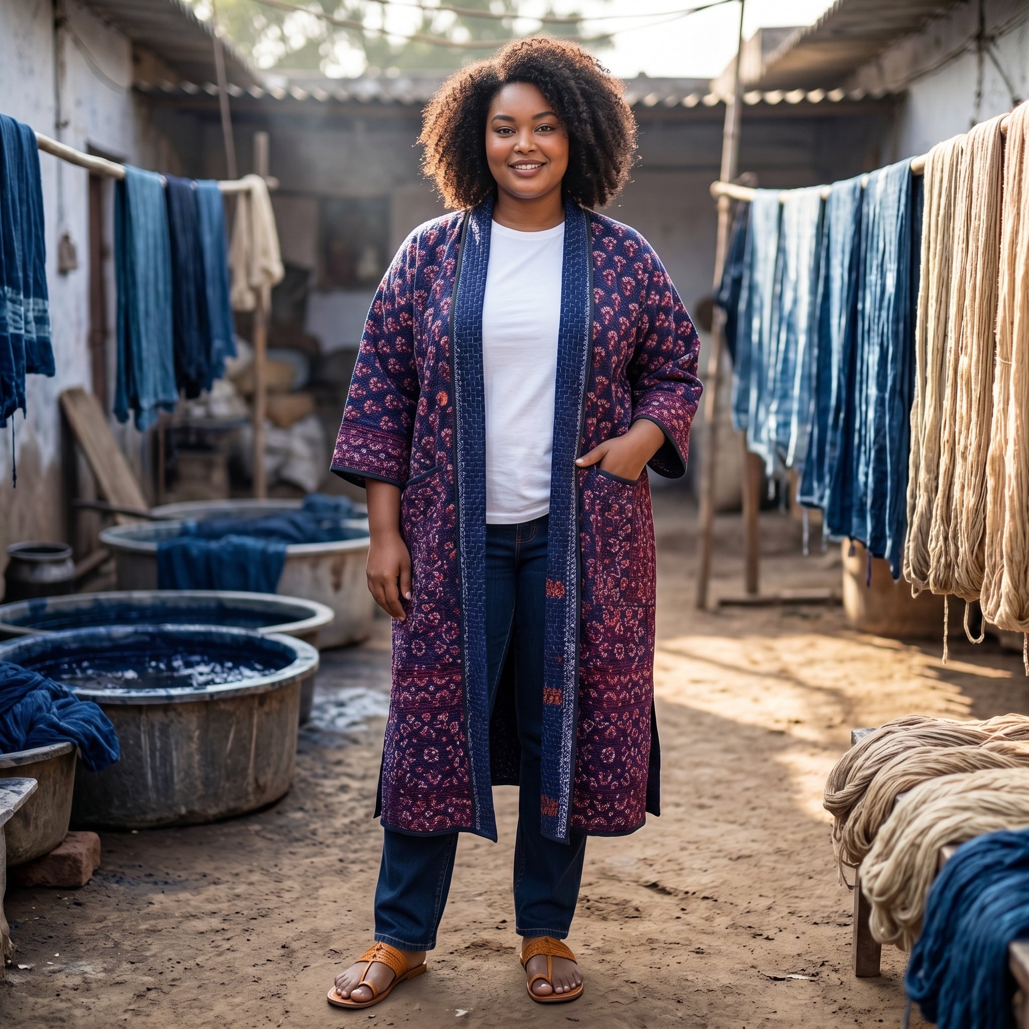 Cotton Kantha Quilted Long Coat
