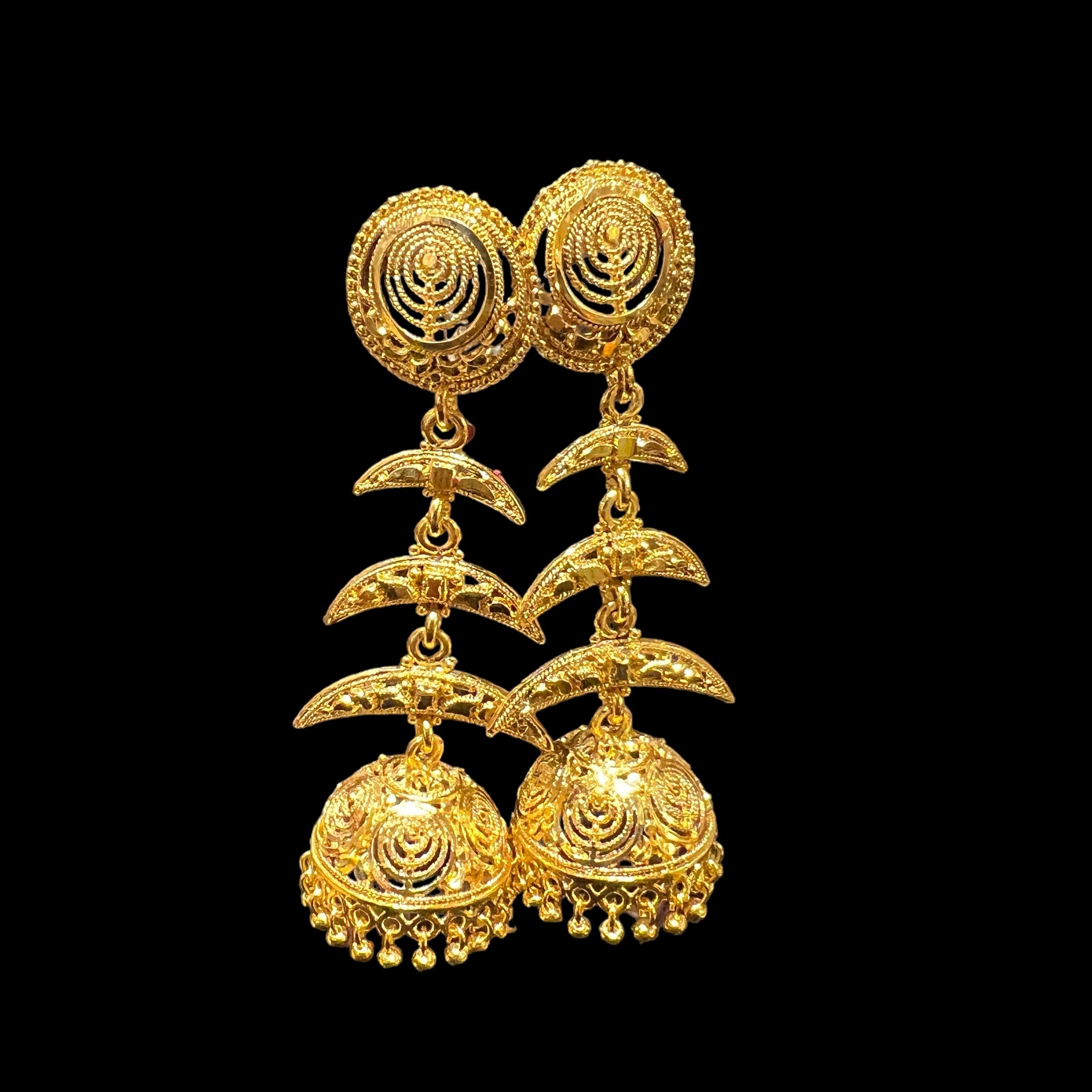 3 Tier Chand Jhumka Gold Earrings - Vintage India NYC