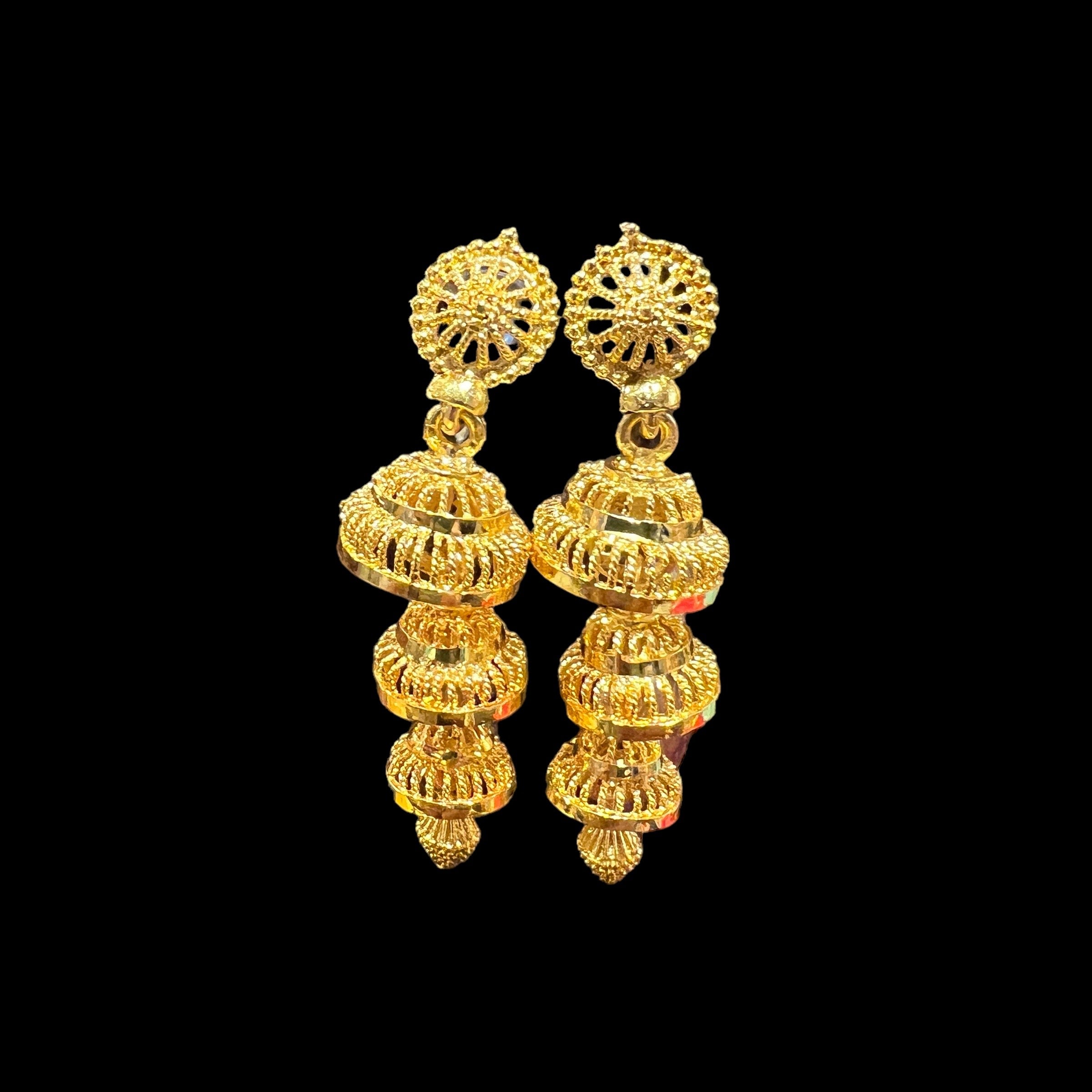 Three Tiered Gold Earrings 201 - Vintage India NYC