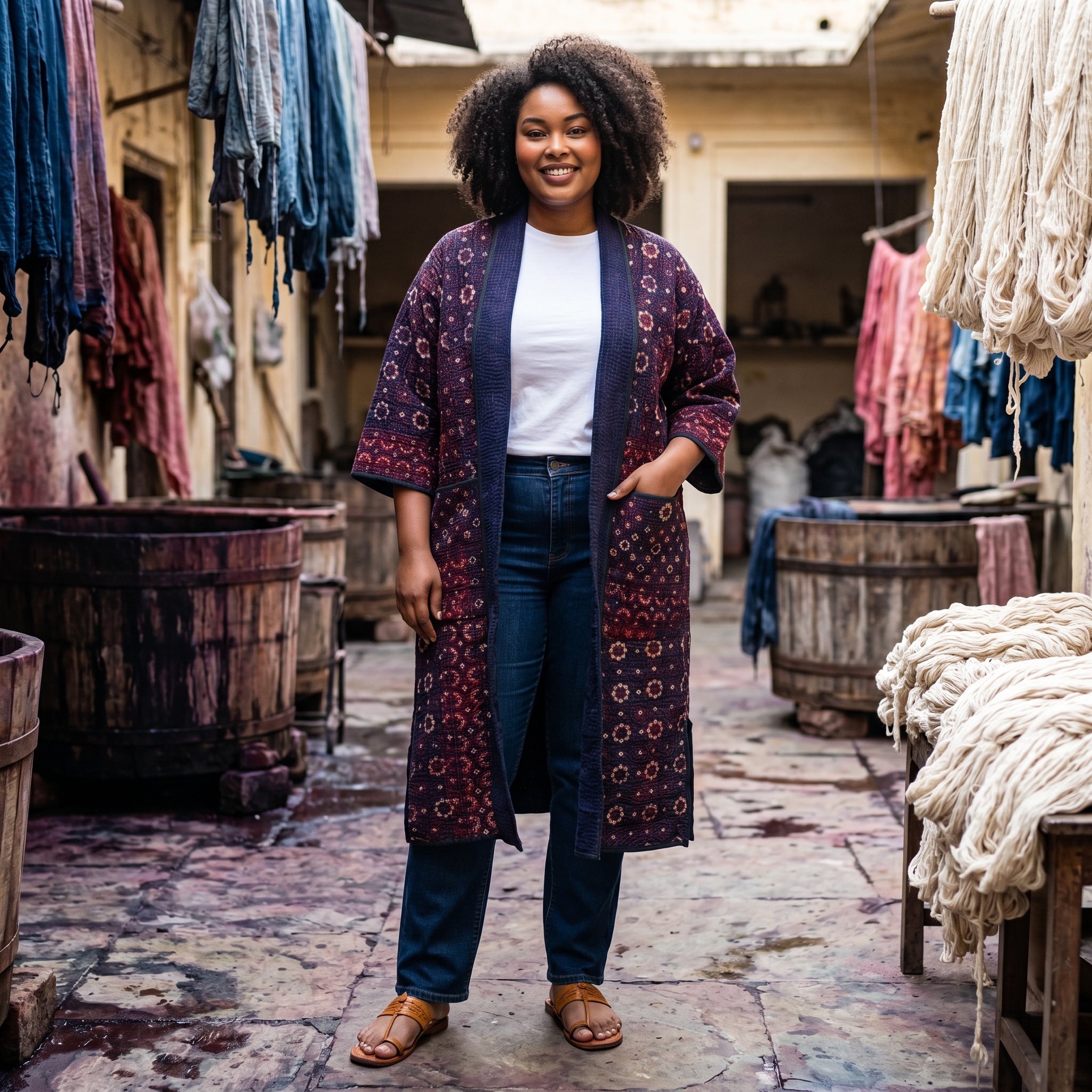 Cotton Kantha Quilted Long Coat