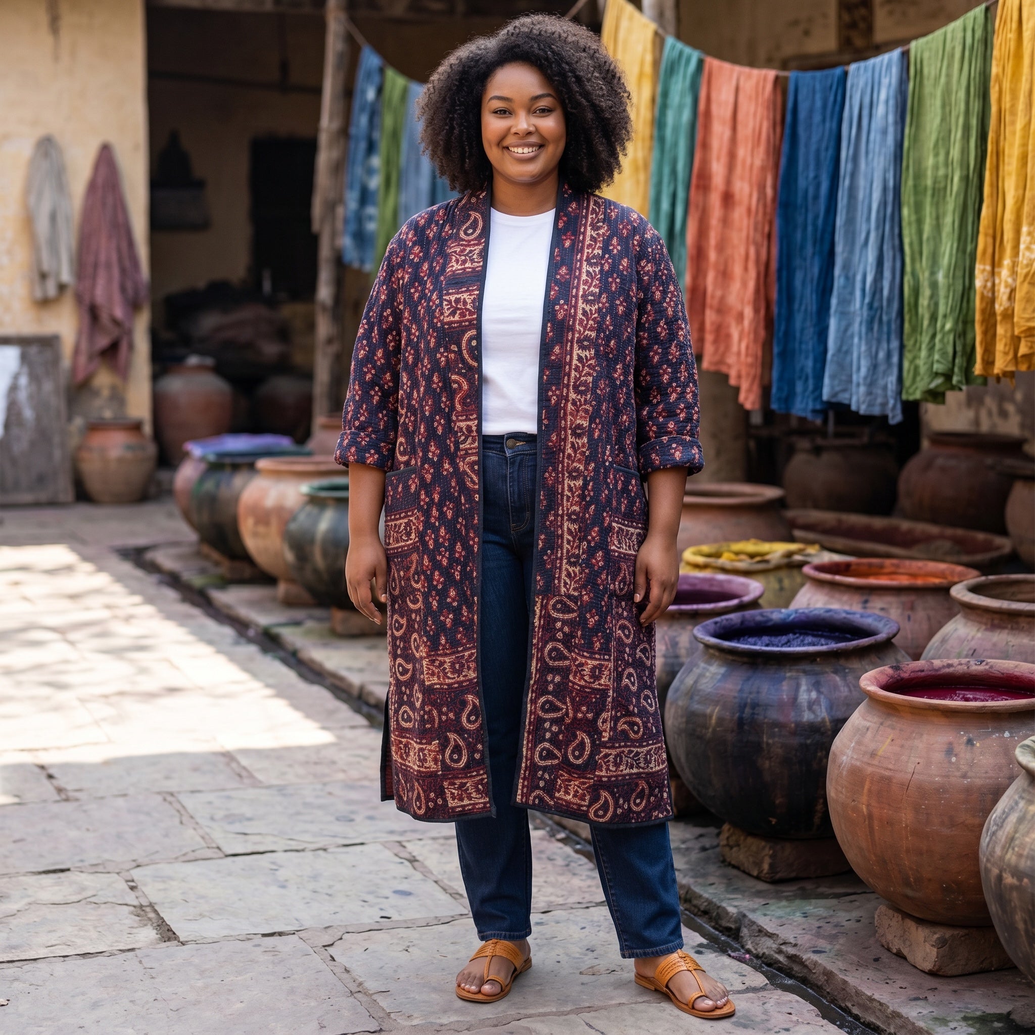 Cotton Kantha Quilted Long Coat