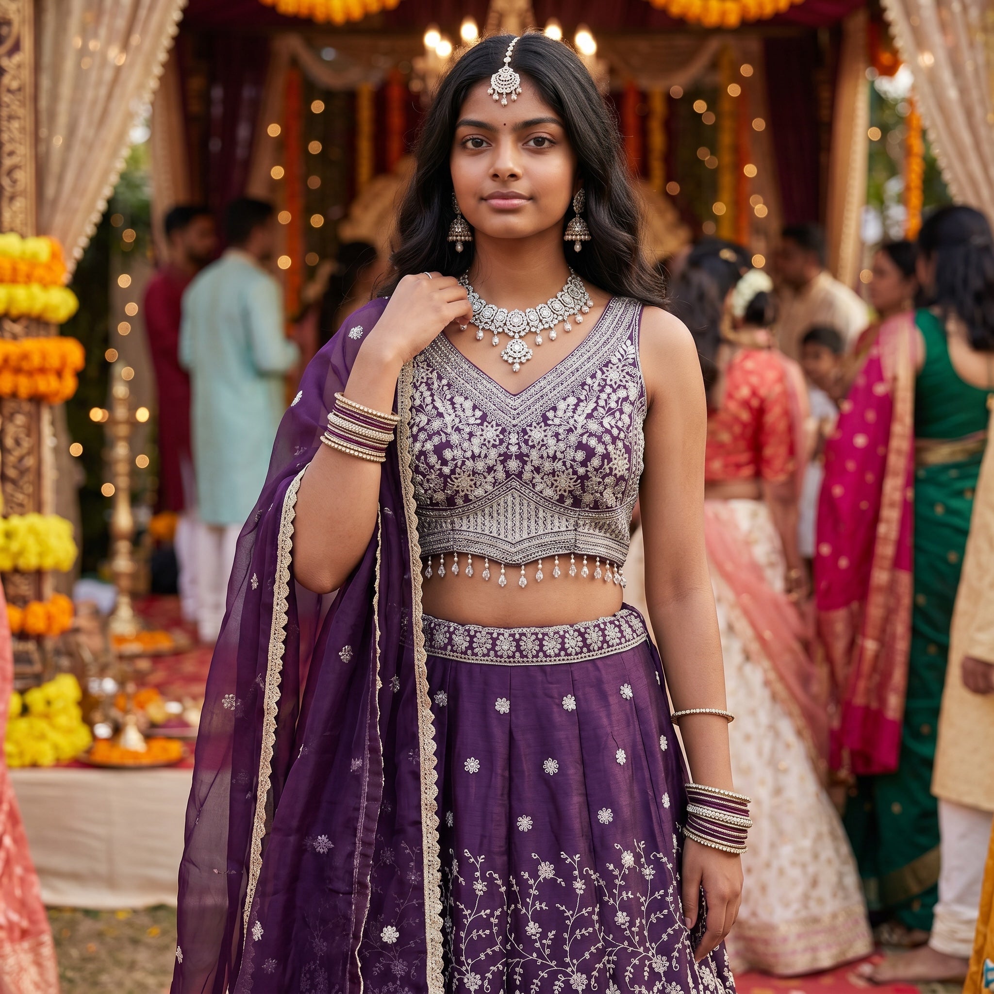 Scallop Embroidered Lehenga Sets-Colors - Vintage India NYC