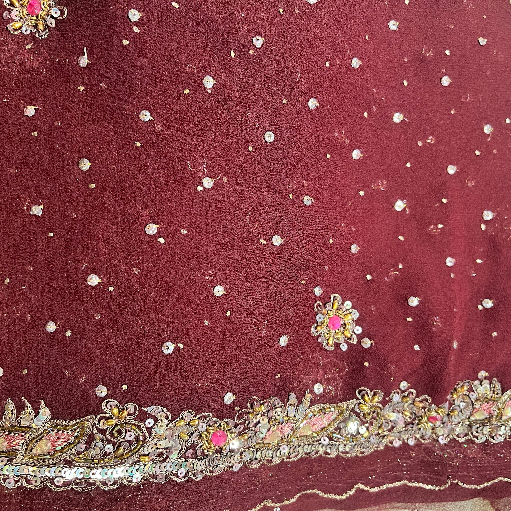 Maroon w.Zari & Sequin Embroidery Dupatta 9014