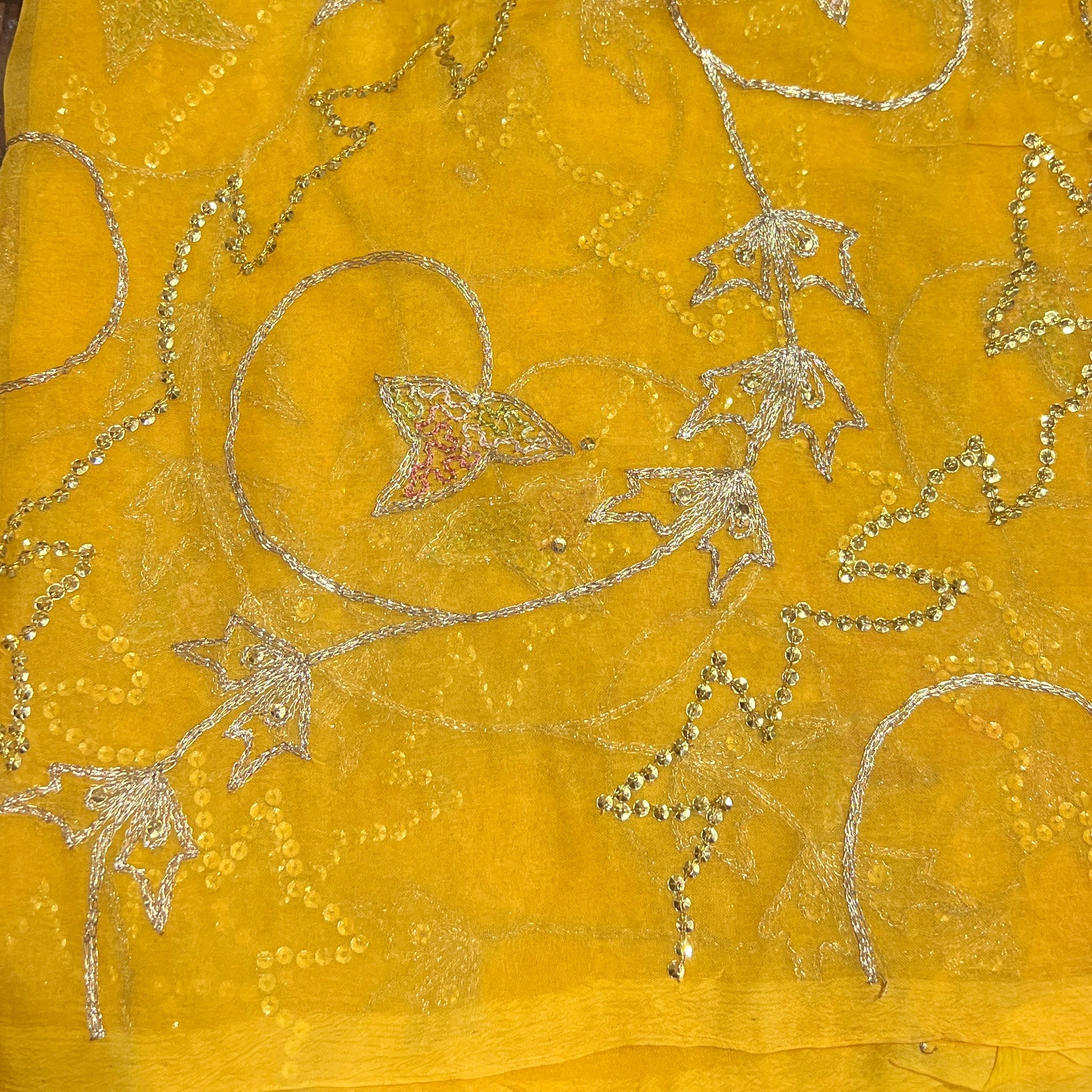 Yellow Chain Stitch Embroidered Dupatta 9019