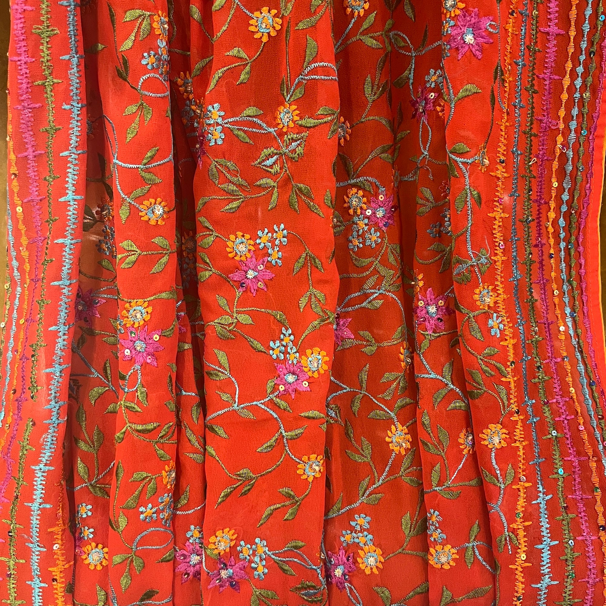 Orange Multicolor Embroidered Dupatta 9032