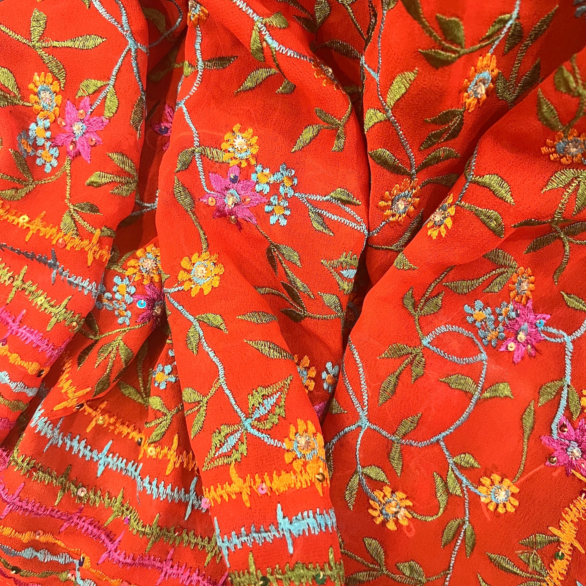 Orange Multicolor Embroidered Dupatta 9032