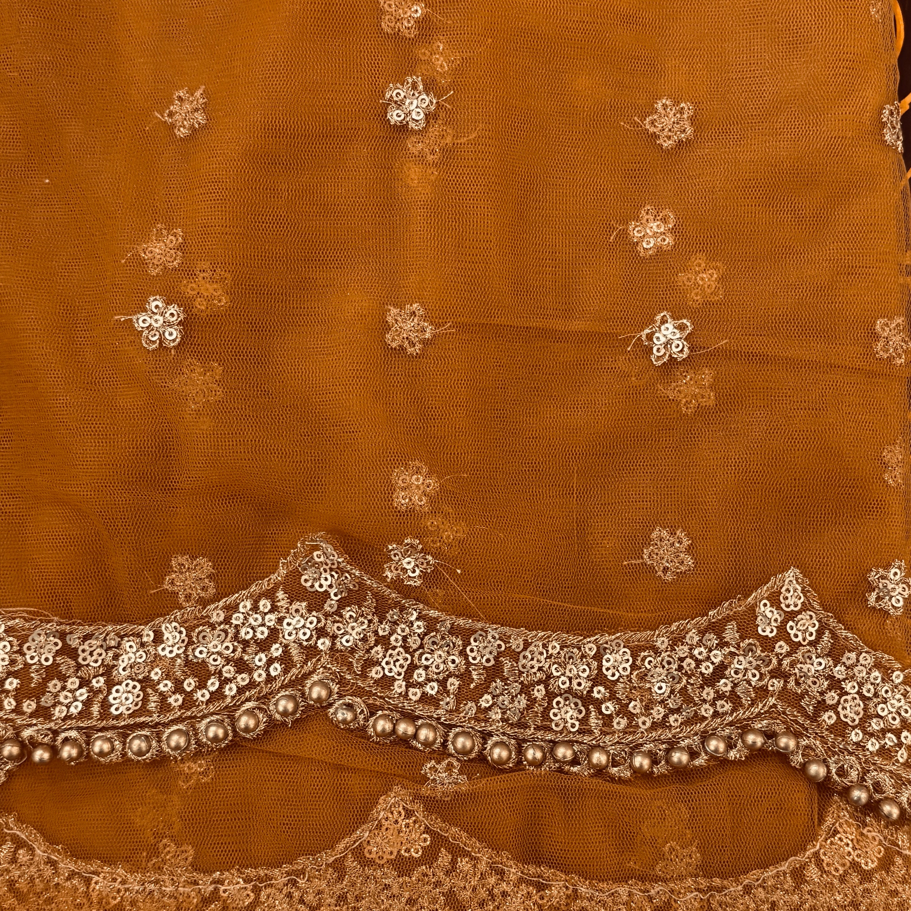 DT Gold Scallop Embroidered Dupatta - Vintage India NYC