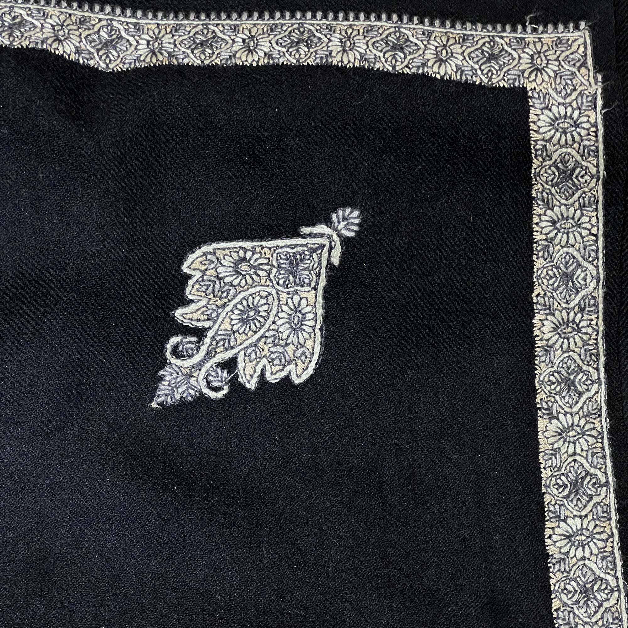 AM Black Embroidered Woolen Shawl - Vintage India NYC