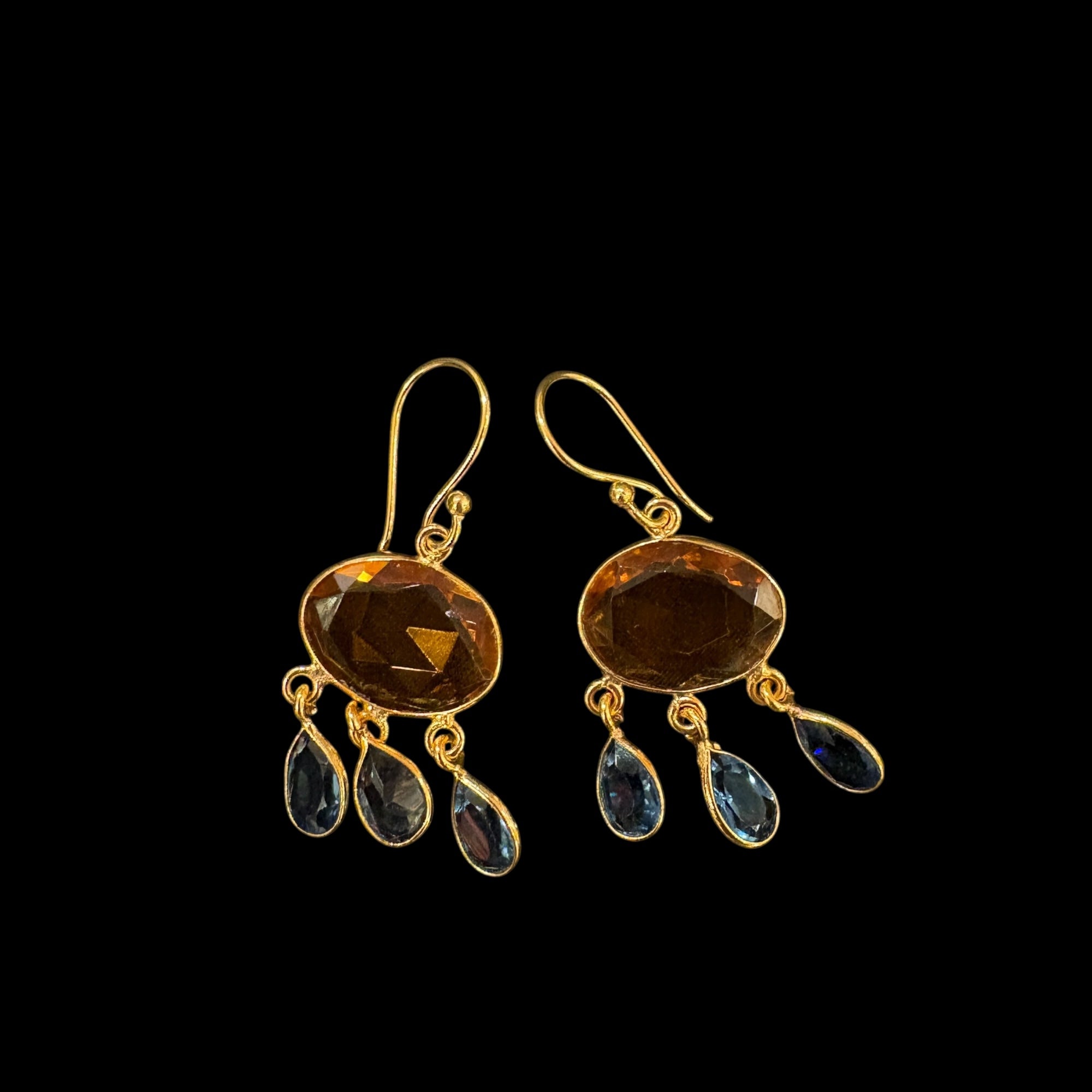 MK Semi Precious Oval w/Teardrop Earrings - Vintage India NYC