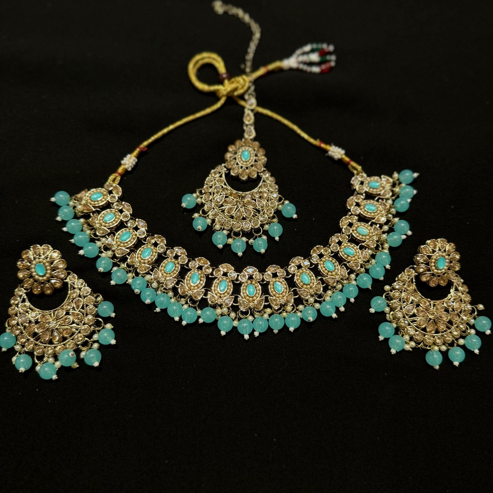 DT Oval Stone Chandbali Necklace Sets-Many Colors