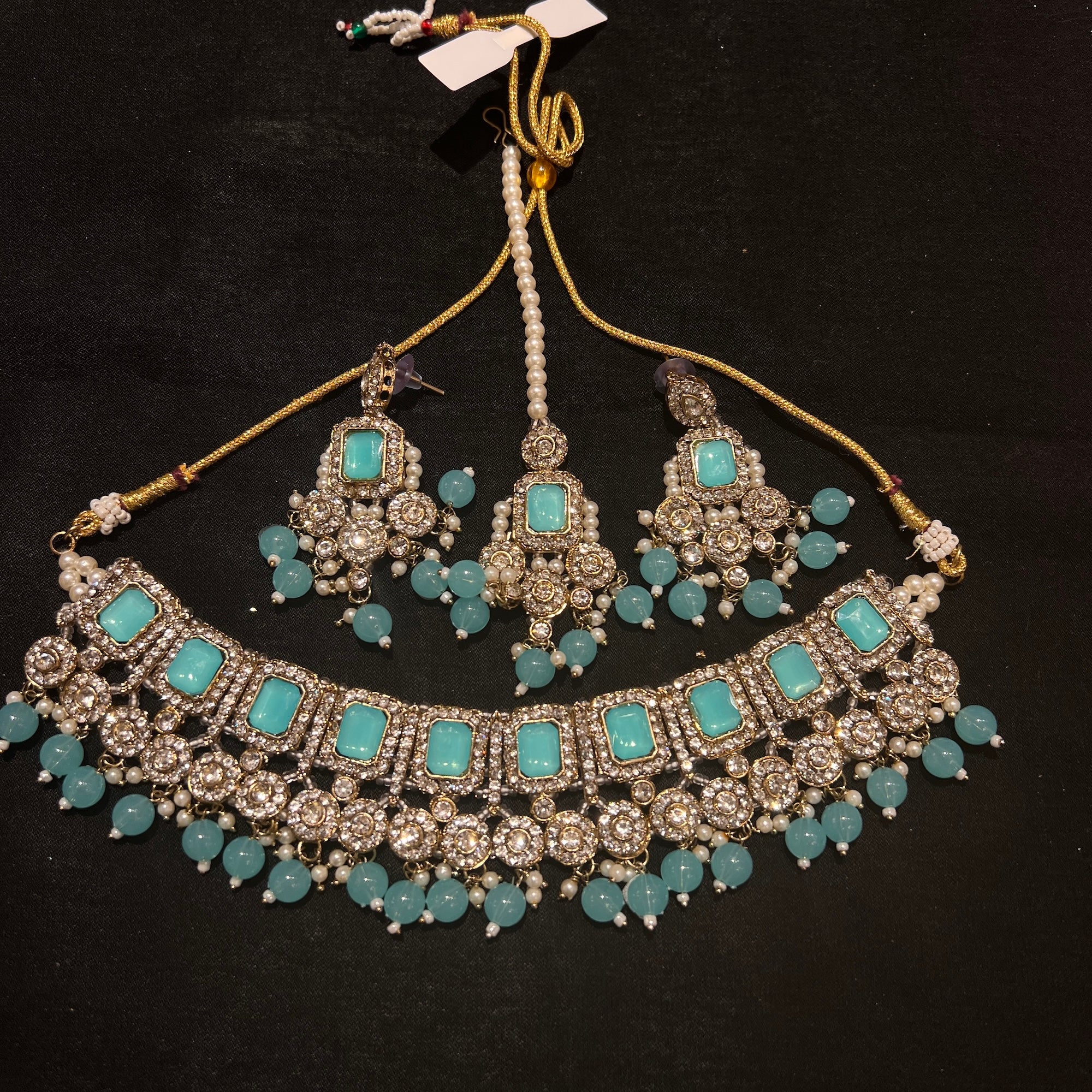 Oblong White Stone Necklace Set-Colors