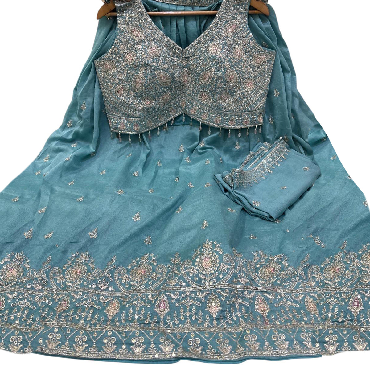 Aqua Embroidered Lehenga Set