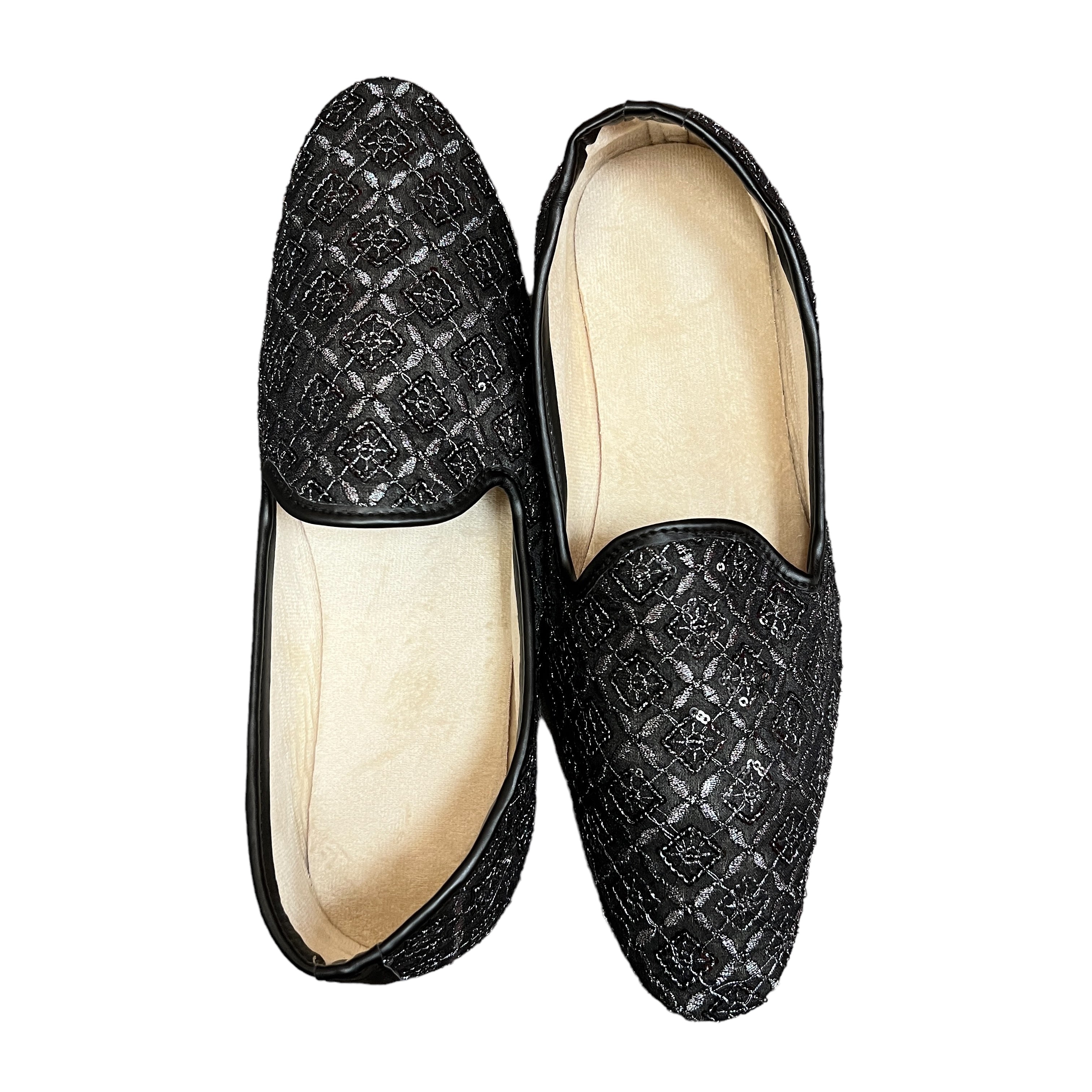 Black Gunmetal Embroidered Loafer - Vintage India NYC